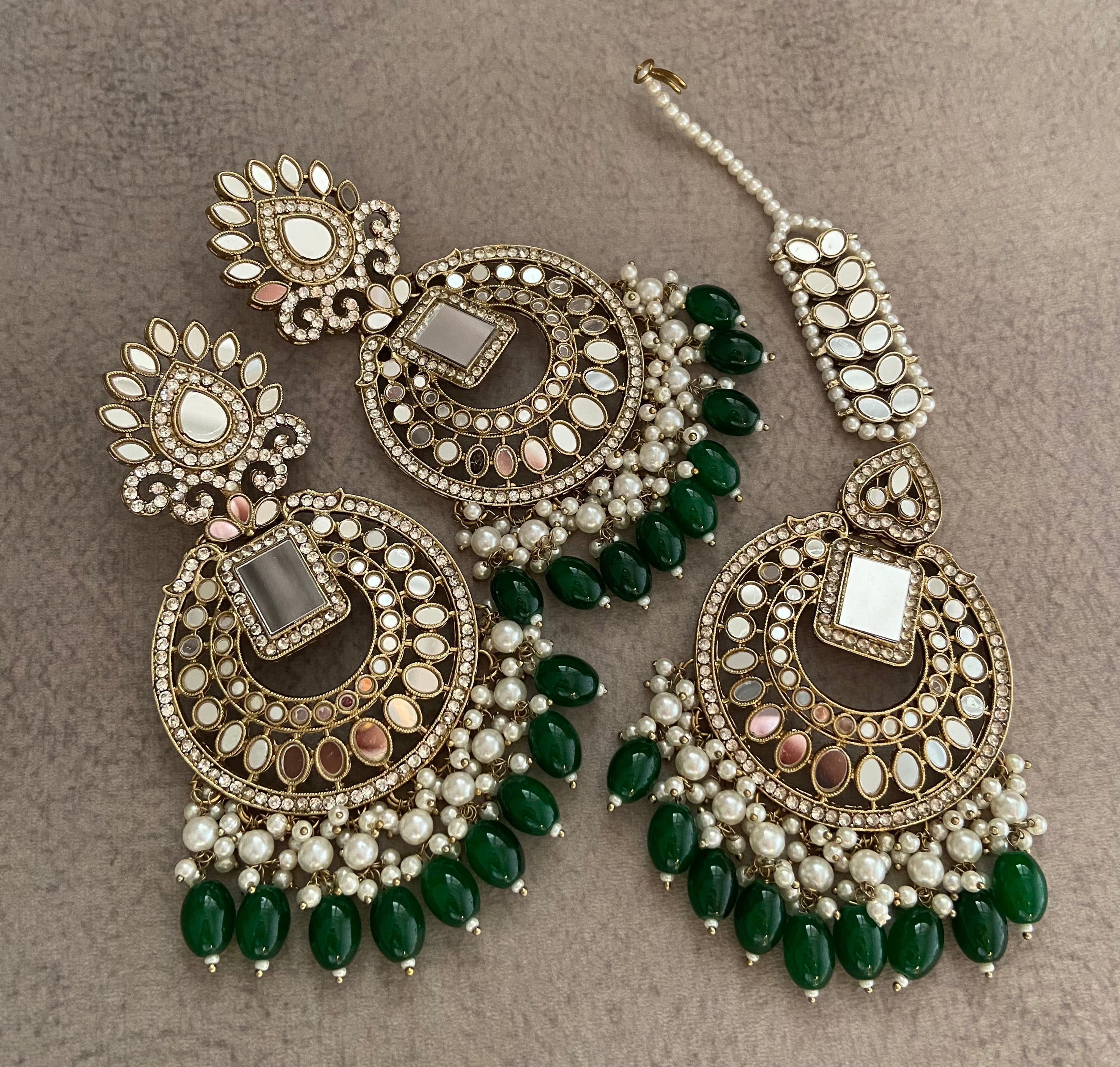 Oversized Mirror Touch Maang Tikka with Earrings