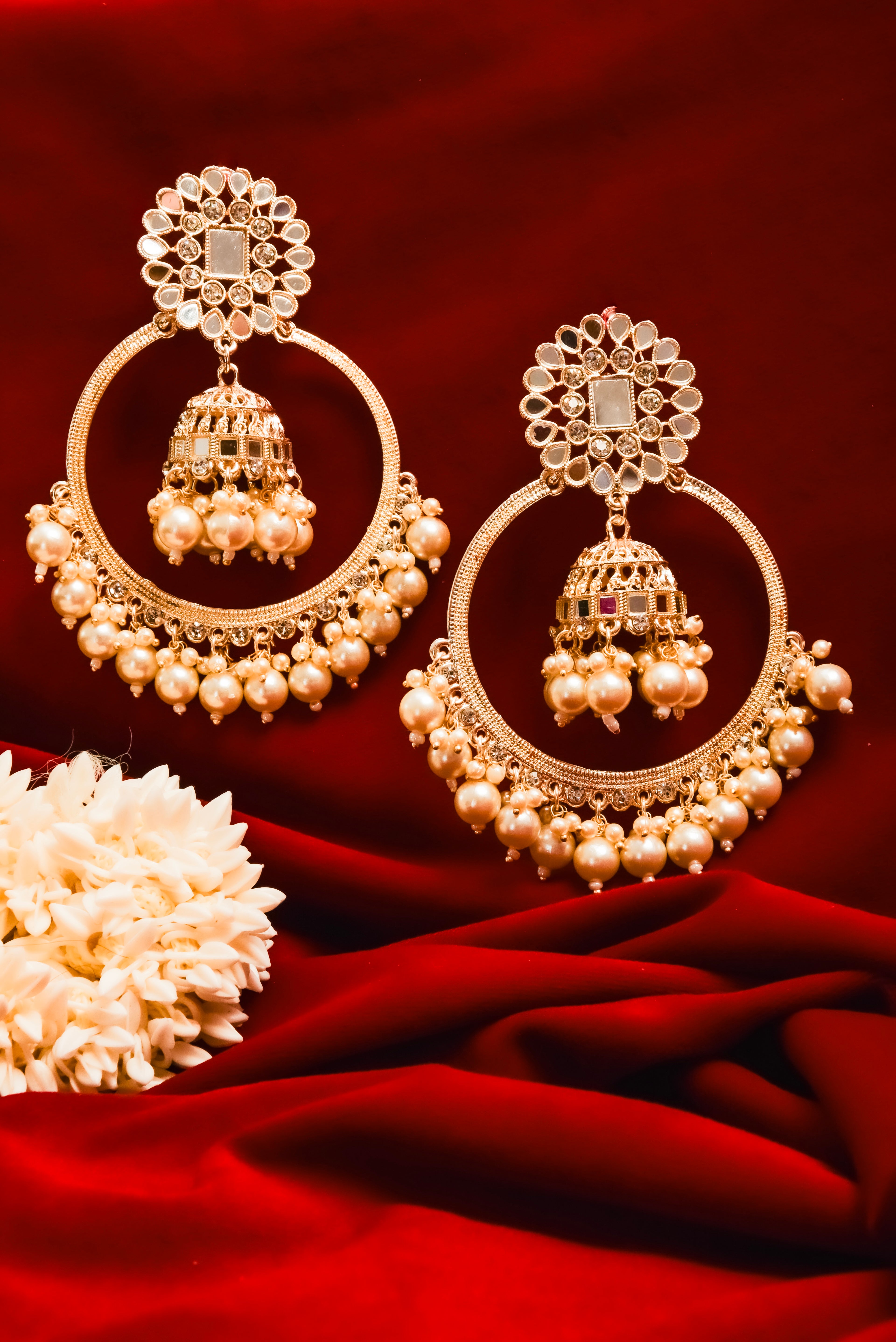Chandbali Earrings with Mirror Touch