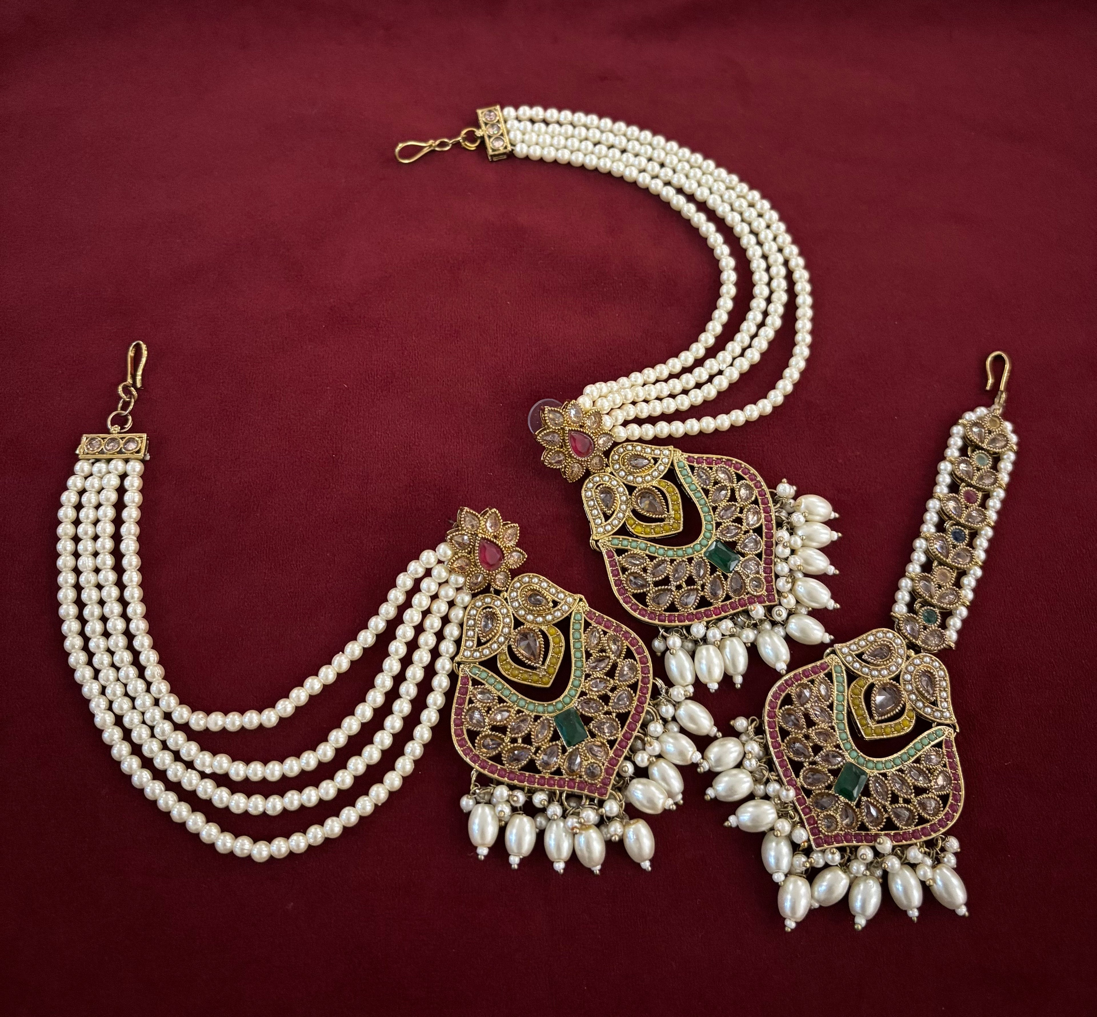 Zoya High Quality Designer Jadau Multi Mang Tikka With Earrings In Layers With Side Layers