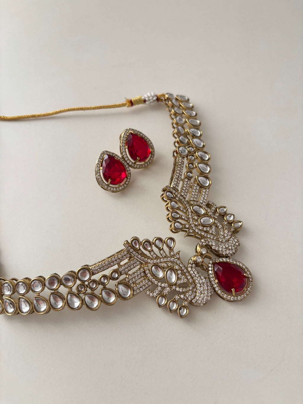 Premium Swan Moissanite & Doublet Stones Work Necklace With Stud