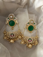 Laila Kashmiri Chandbali Earrings (Green)