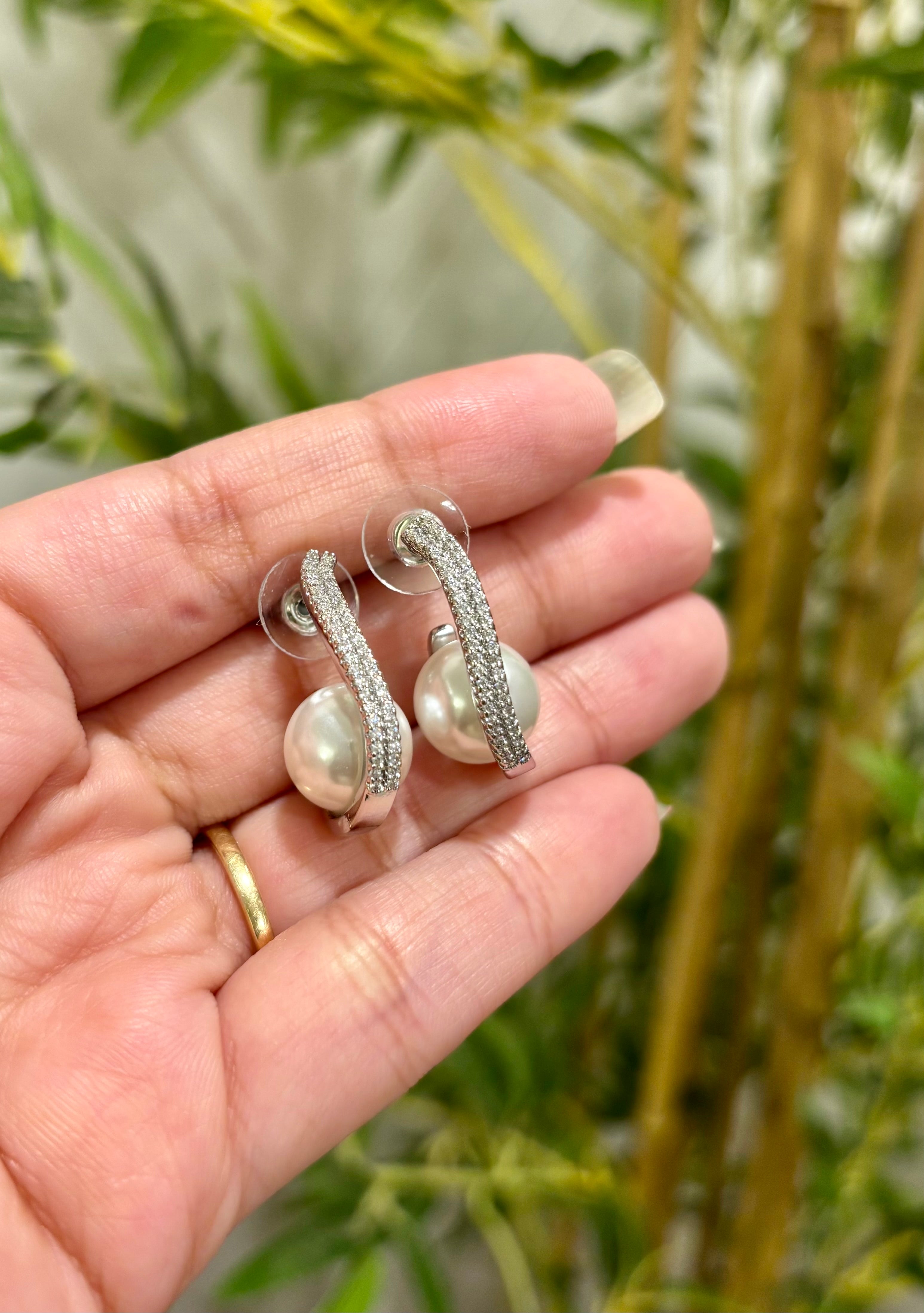 Designer Silver Pearl Ball Earrings