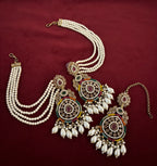 Leena High Quality Designer Jadau Multi Mang Tikka With Earrings In Layers With Side Layers