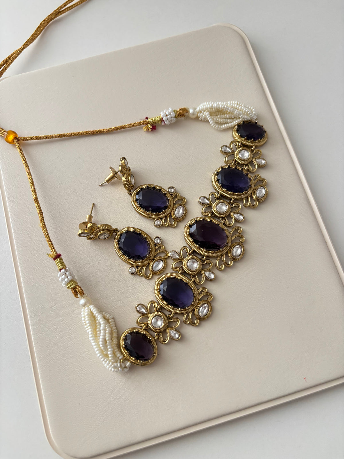 Sabyasachi Dupe Choker Set With Earrings (Violet)