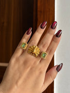 Peacock Touch Statement Double Finger Adjustable Ring (Mint)