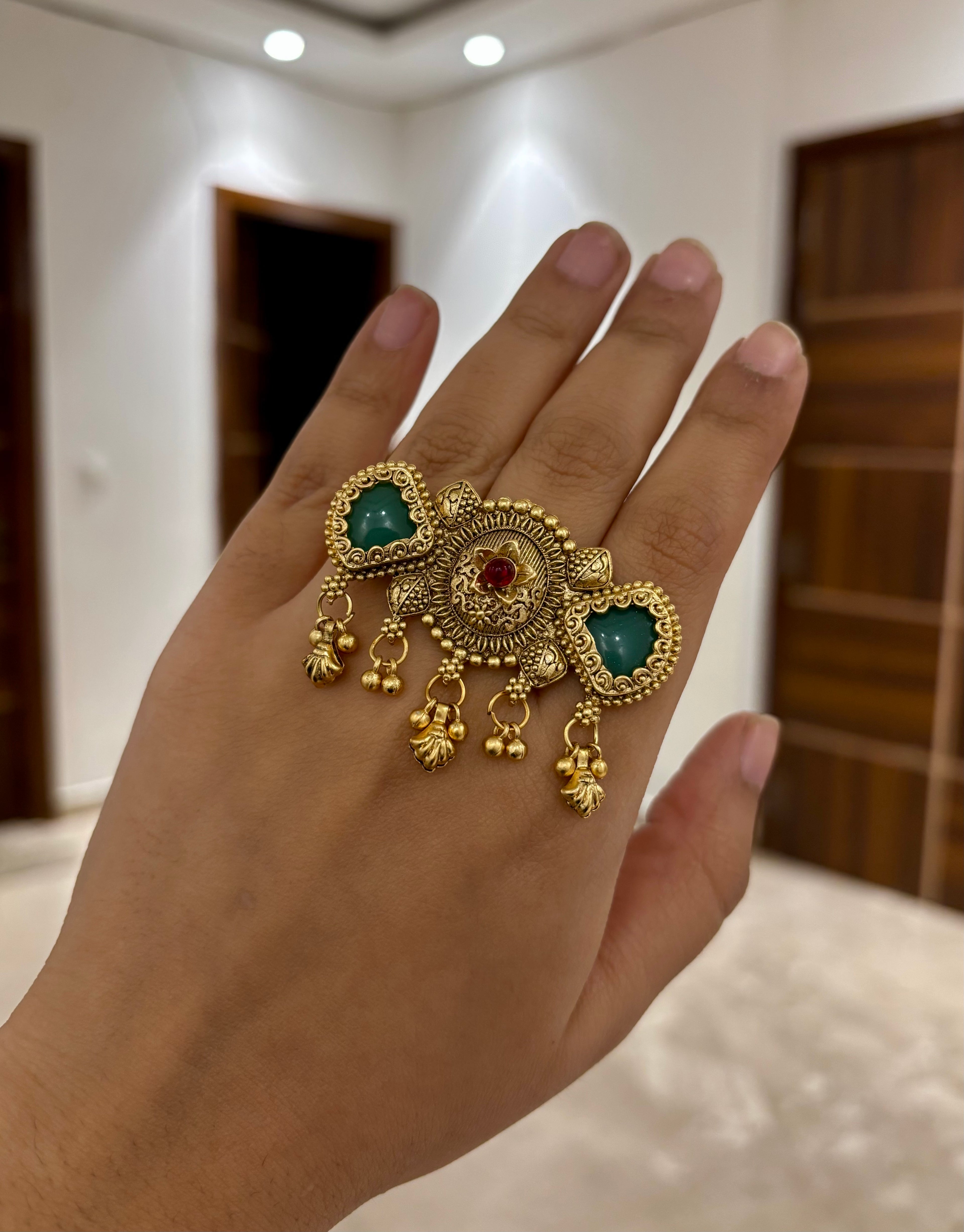 Round Flower Brass Adjustable Ring