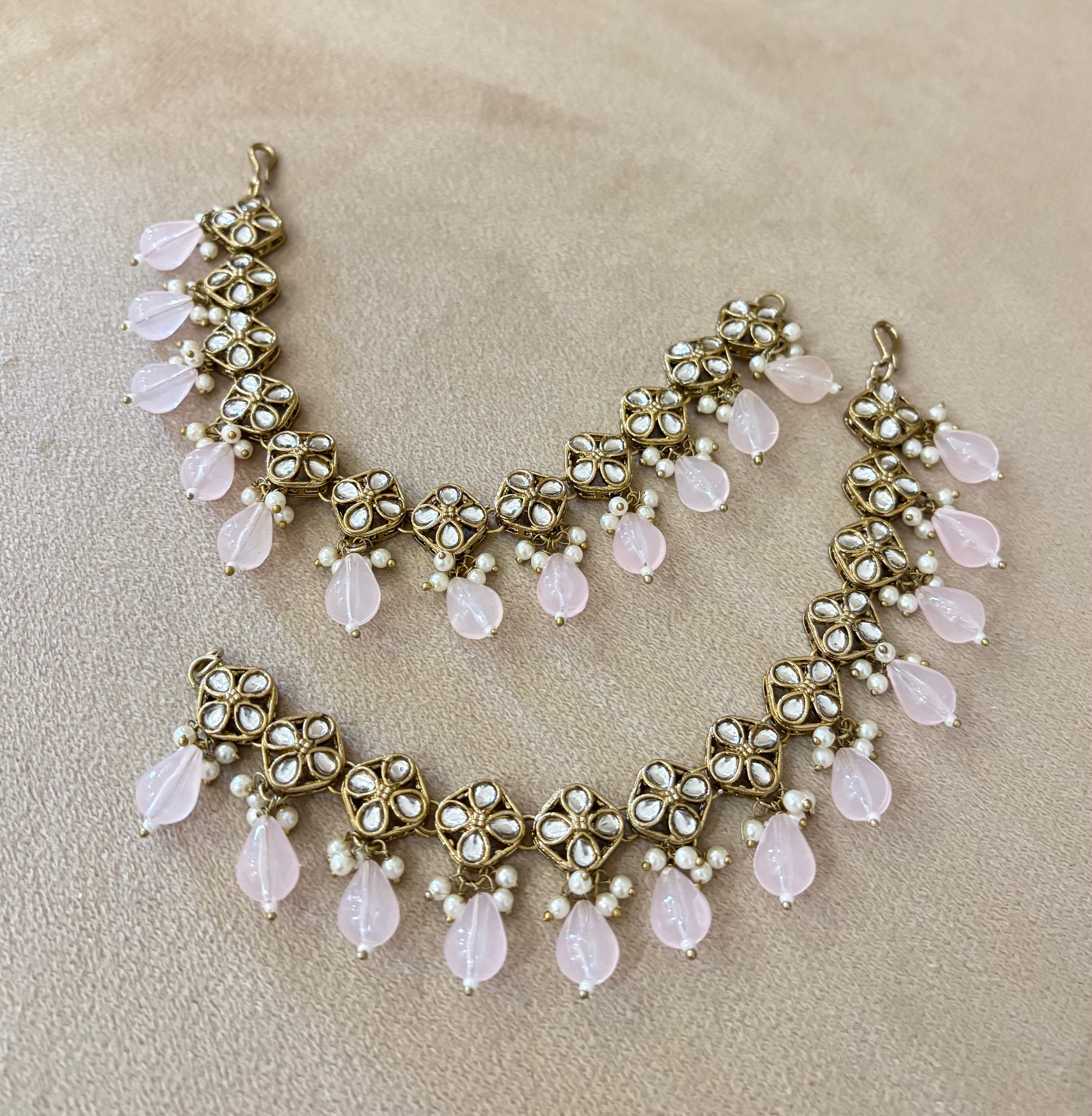 Baby Pink Side Layer Earchain In Kundan Touch