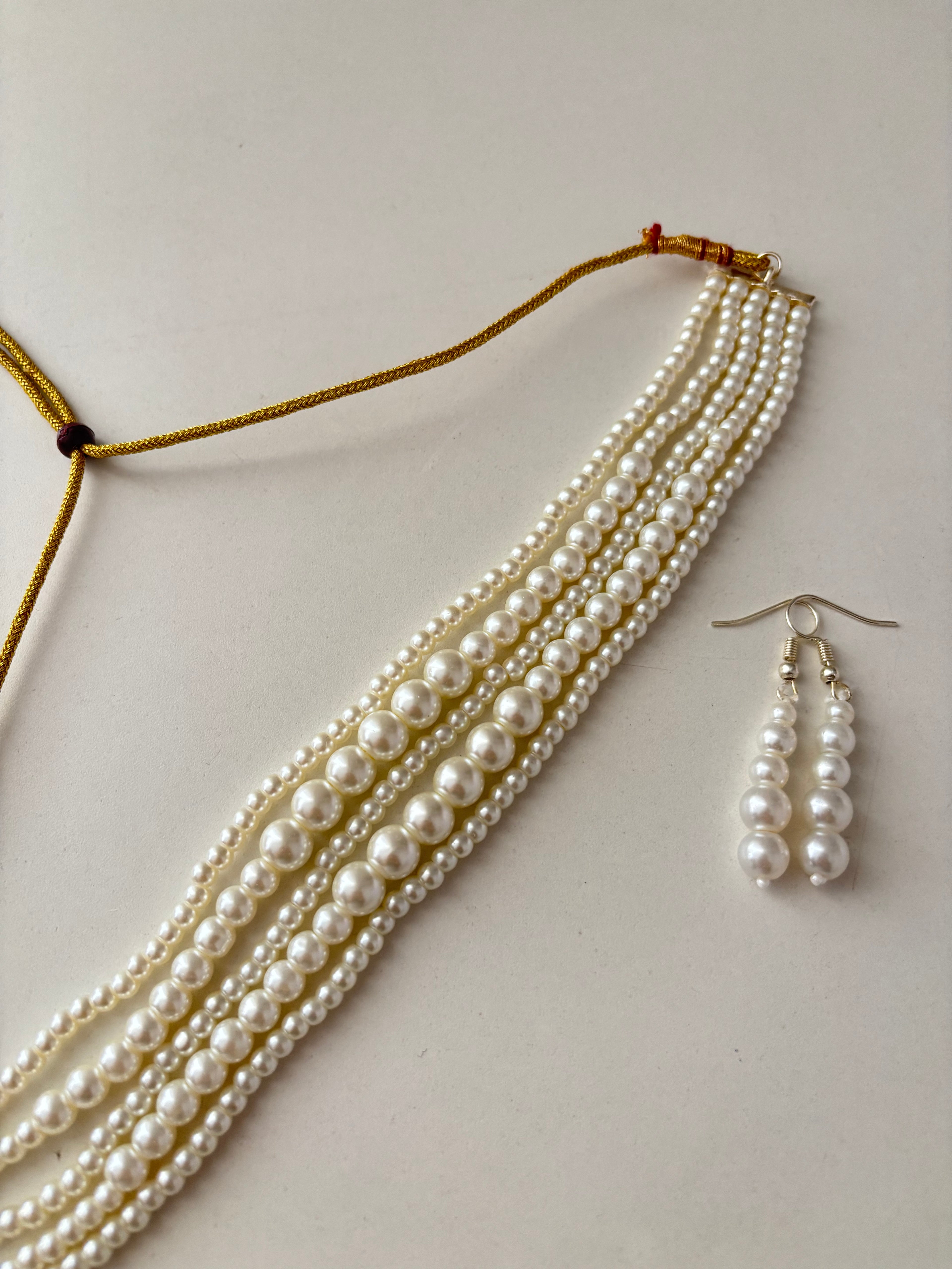 Pearl Choker Set With Earrings