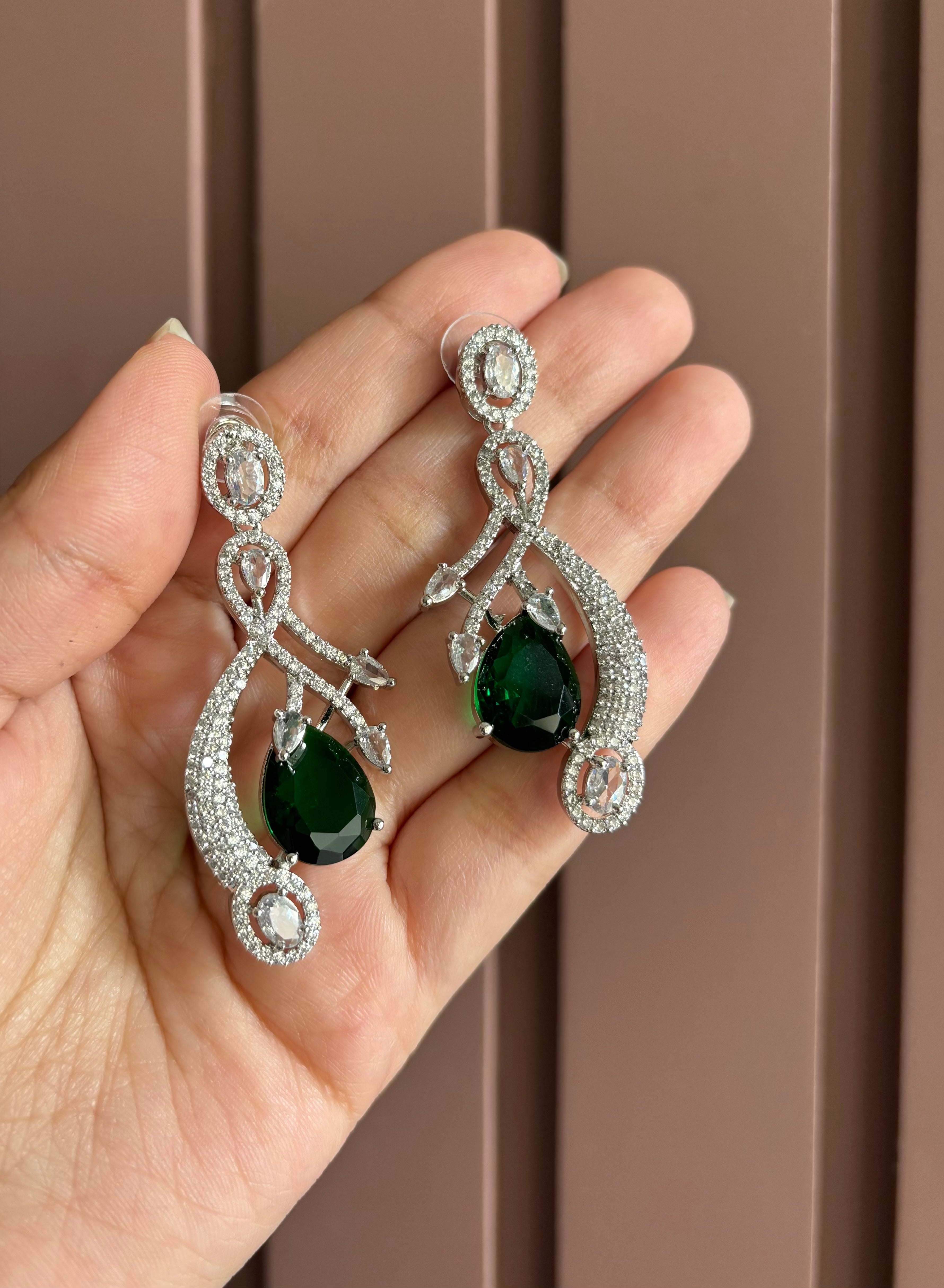 Ellena American Diamond Earrings (Green)
