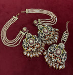 Rano High Quality Designer Pakistani Style Oversized Mang Tikka With Earrings & Side Layer Earchain ( Multi )