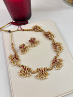 Ruby Lotus Necklace With Earrings