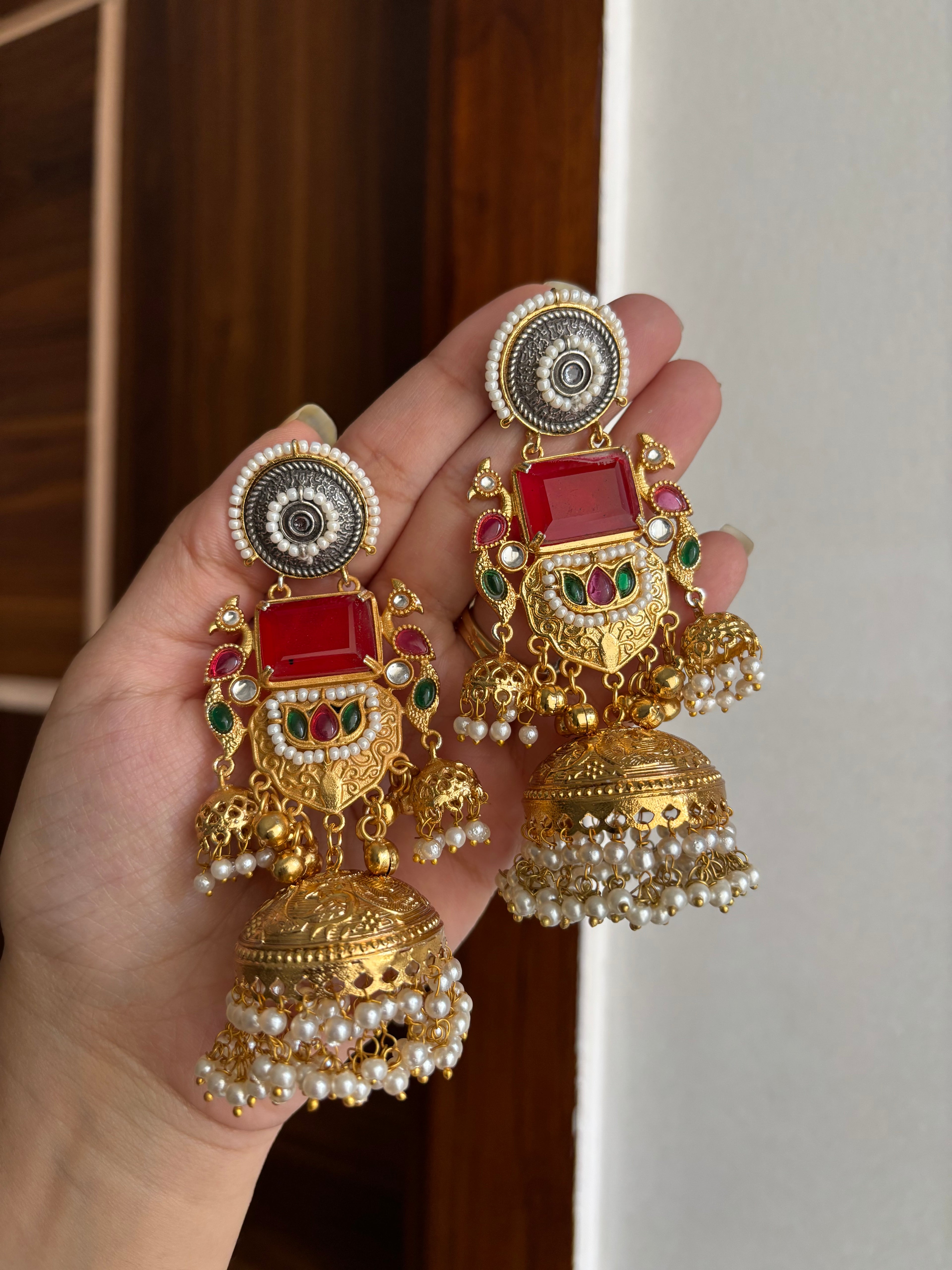 Sehnaj Kashmiri Jhumkas (Red)