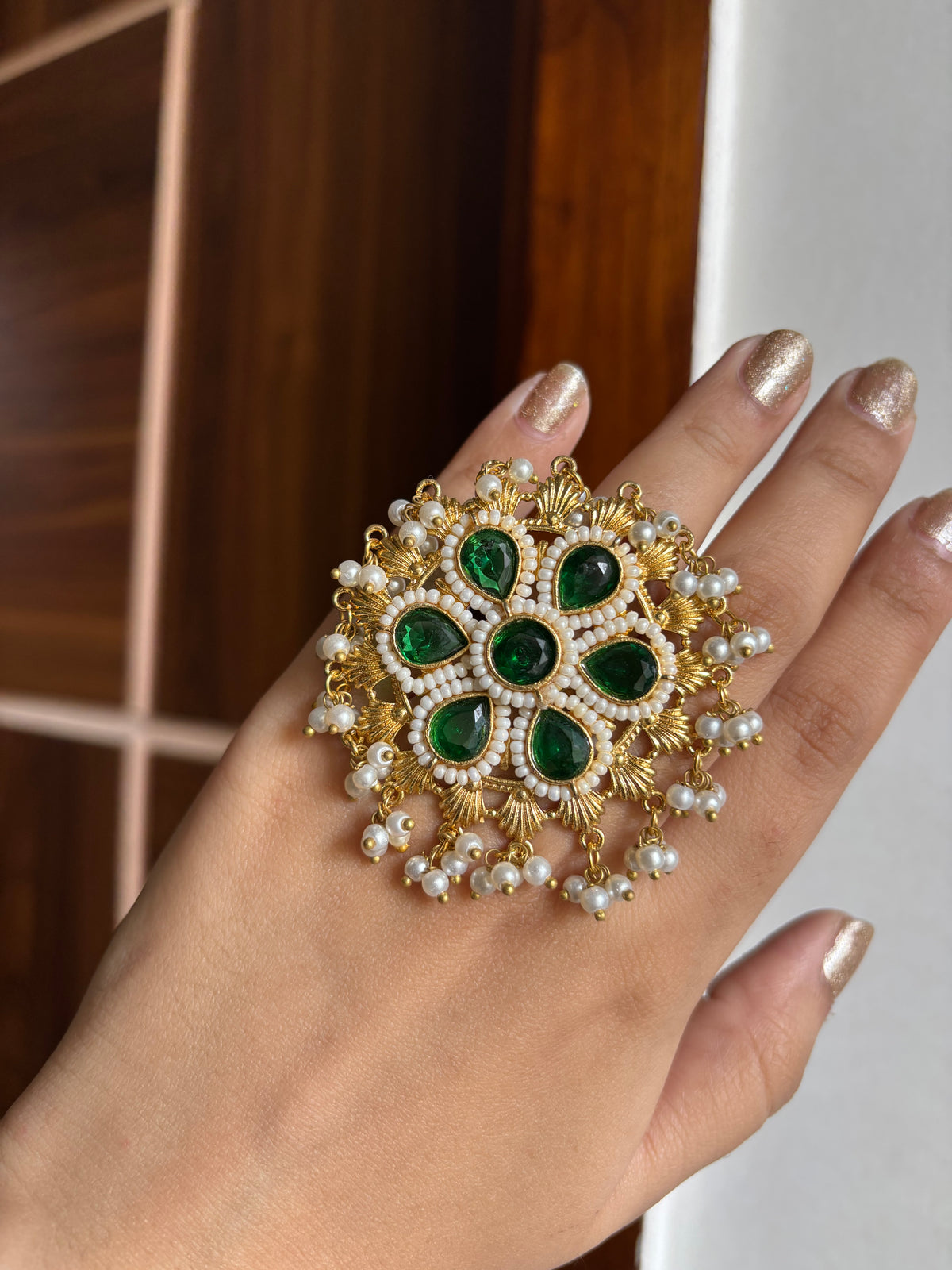 Flower Green Adjustable Ring