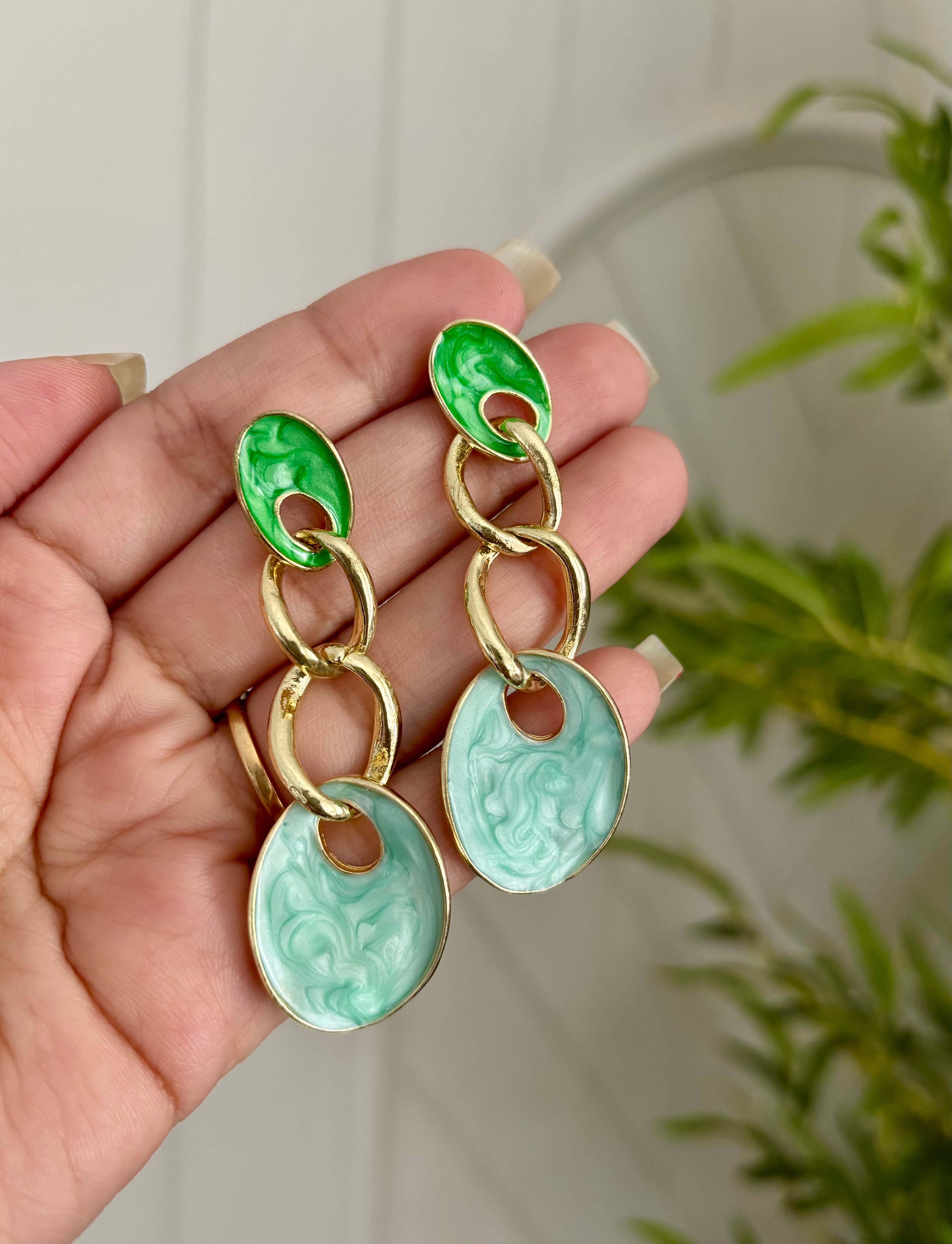 Mint Green Double Ring Earrings