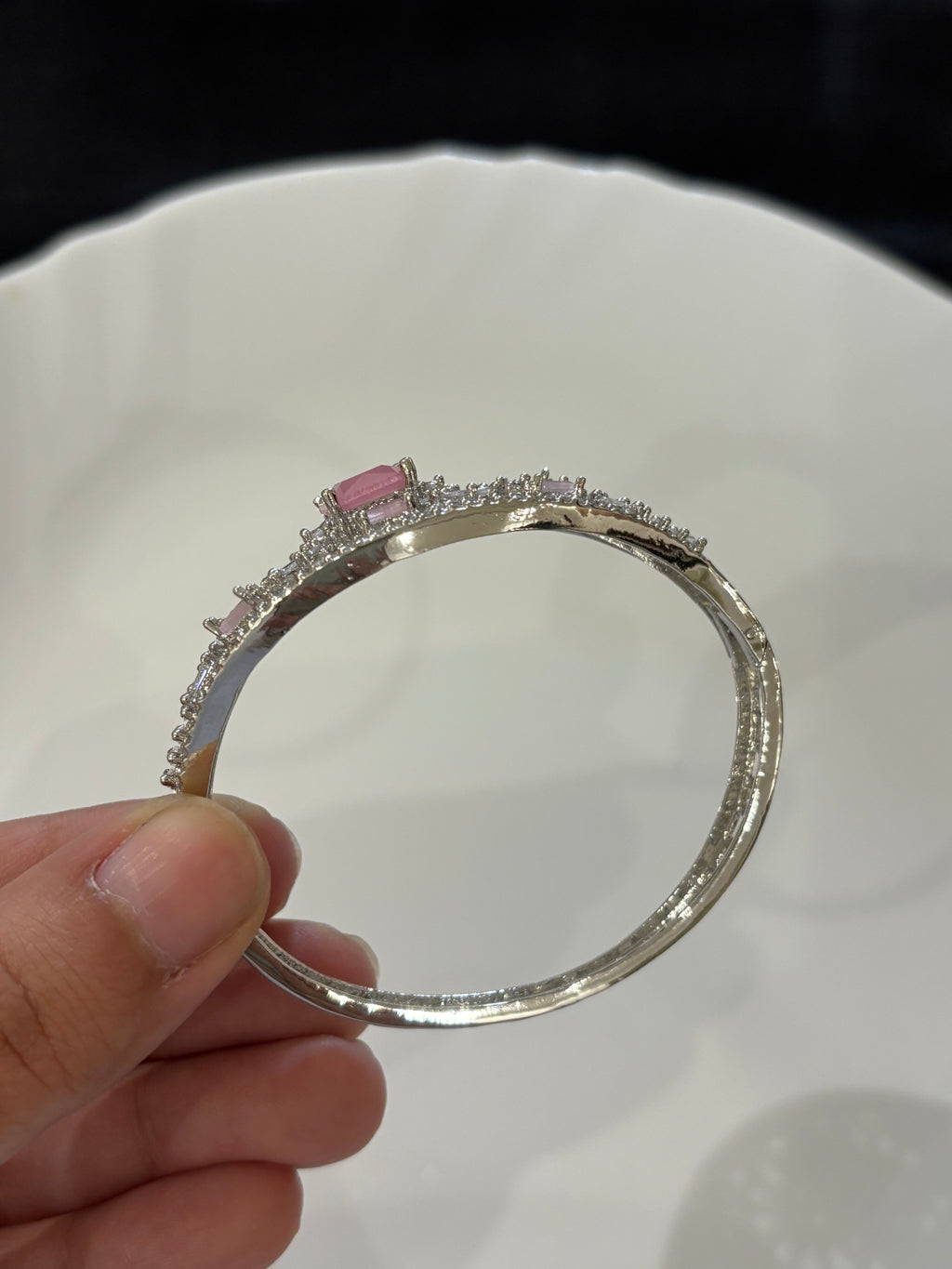 Pastel Pink American Diamond Openable Bracelet