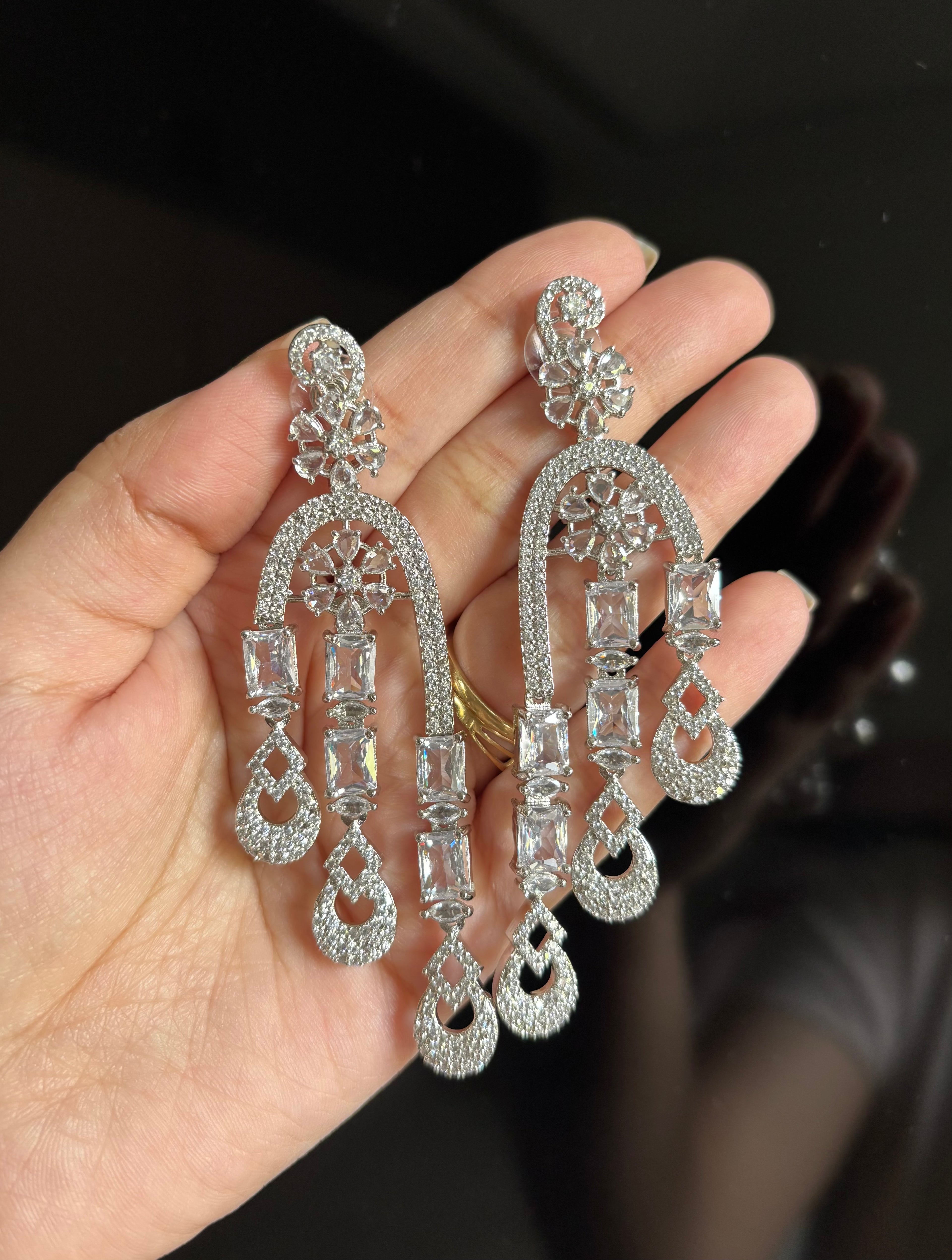 Elegant American Diamond Long Earrings