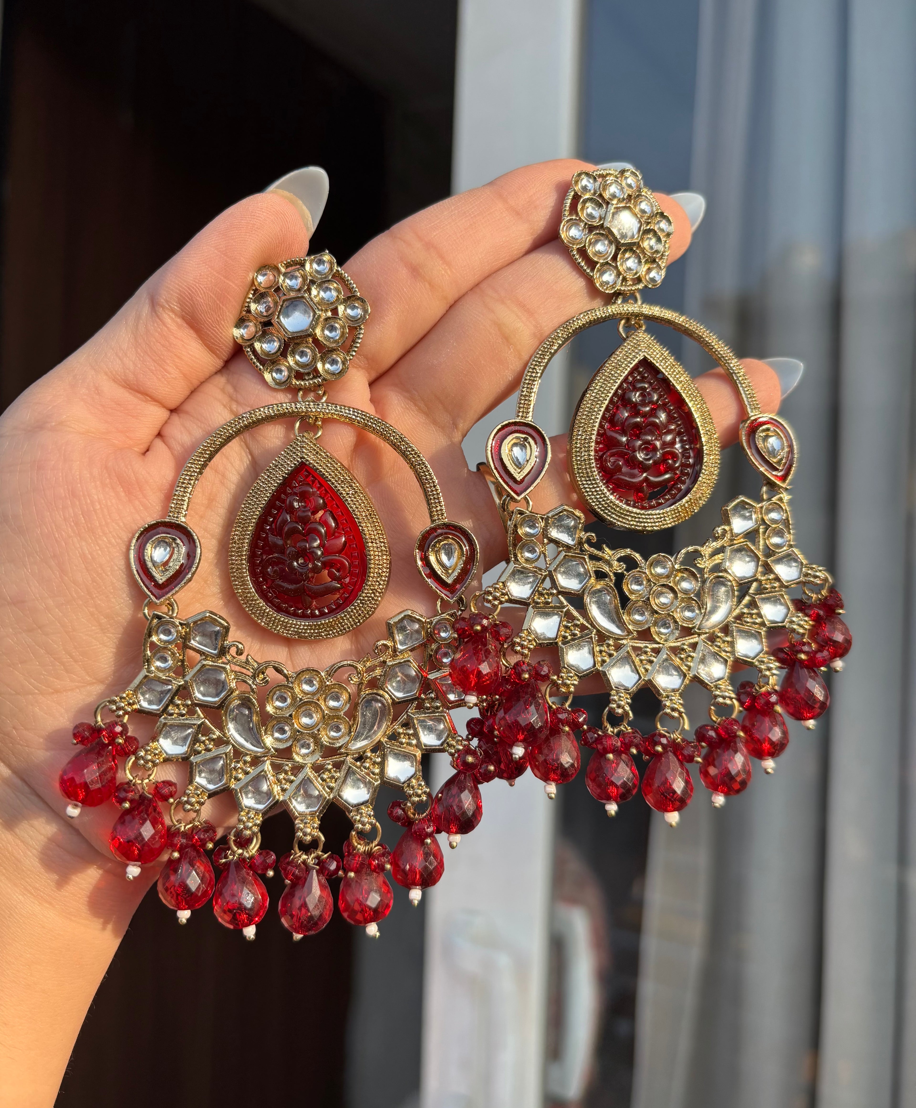 Maroon Chandbali Earrings