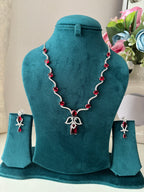 Angel American Diamond Sleek Necklace With Earrings (Ruby)