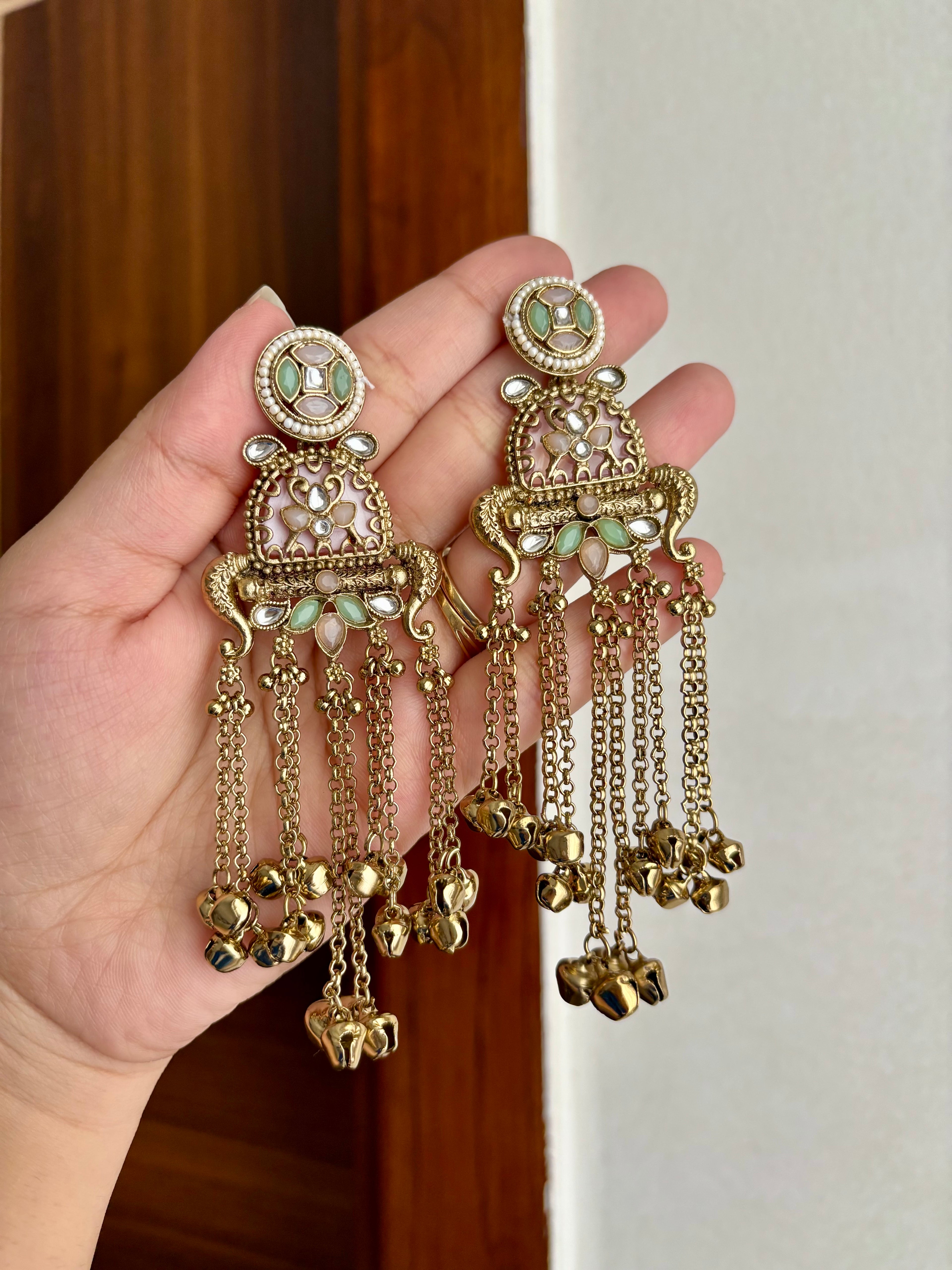 Shilpa Kashmiri Earrings (Pink & Mint)
