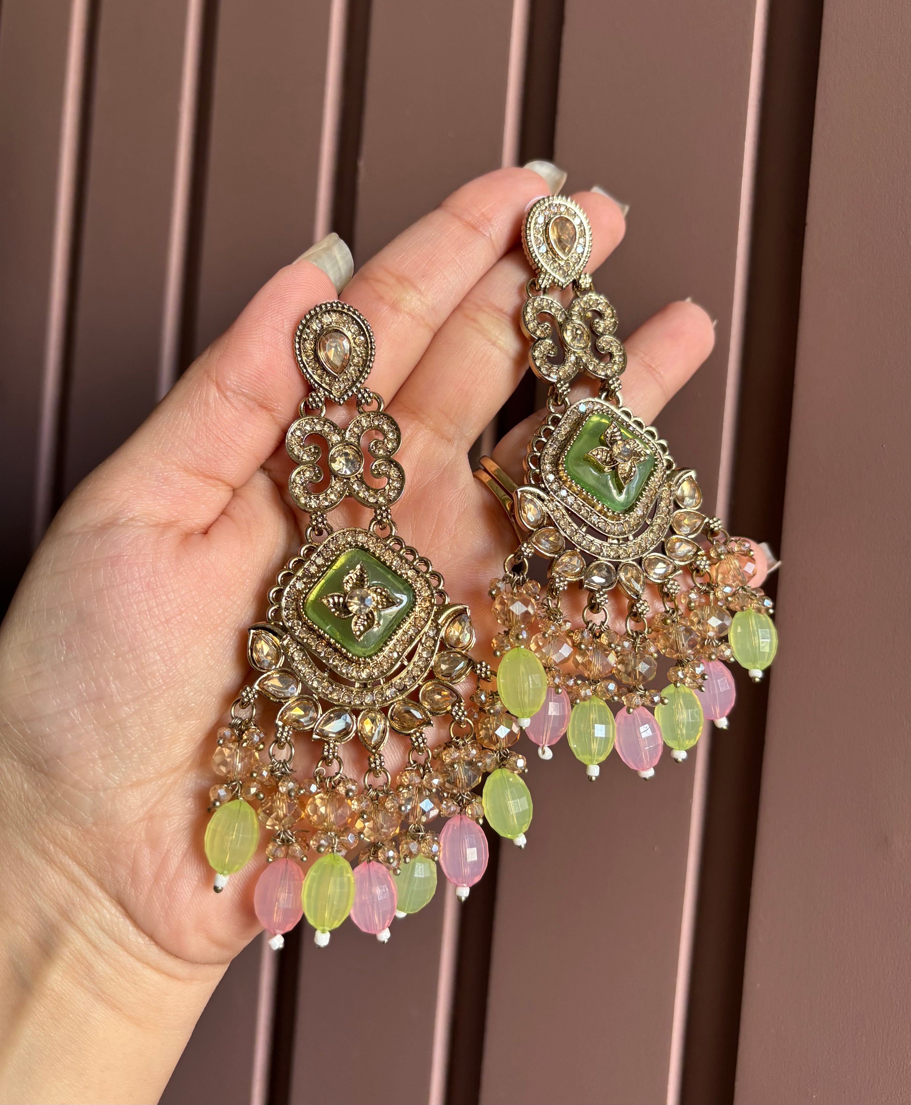 High Quality Designer Mint & Pink Mix Earrings