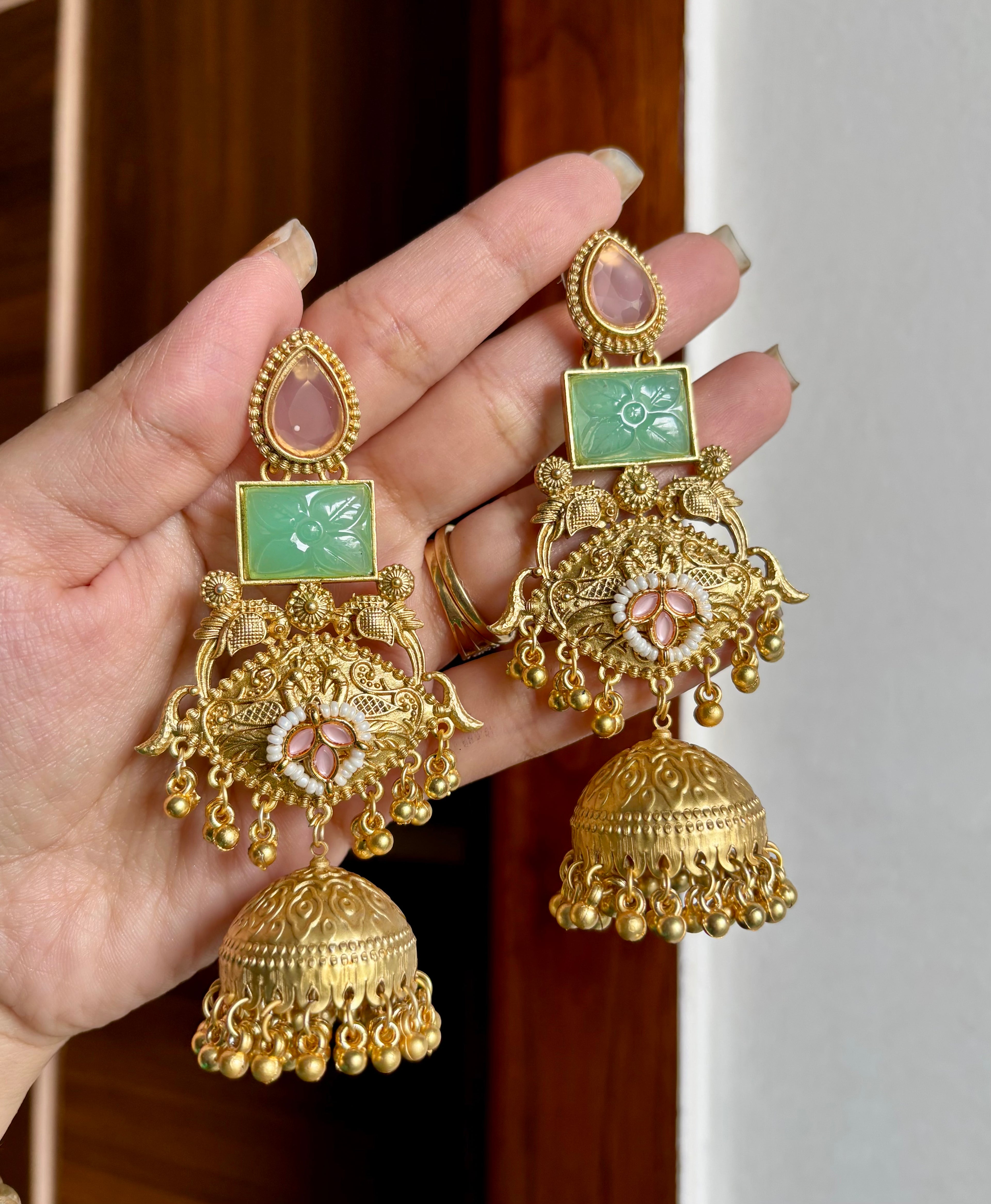 Pink & Mint Mix Kashmiri Earrings