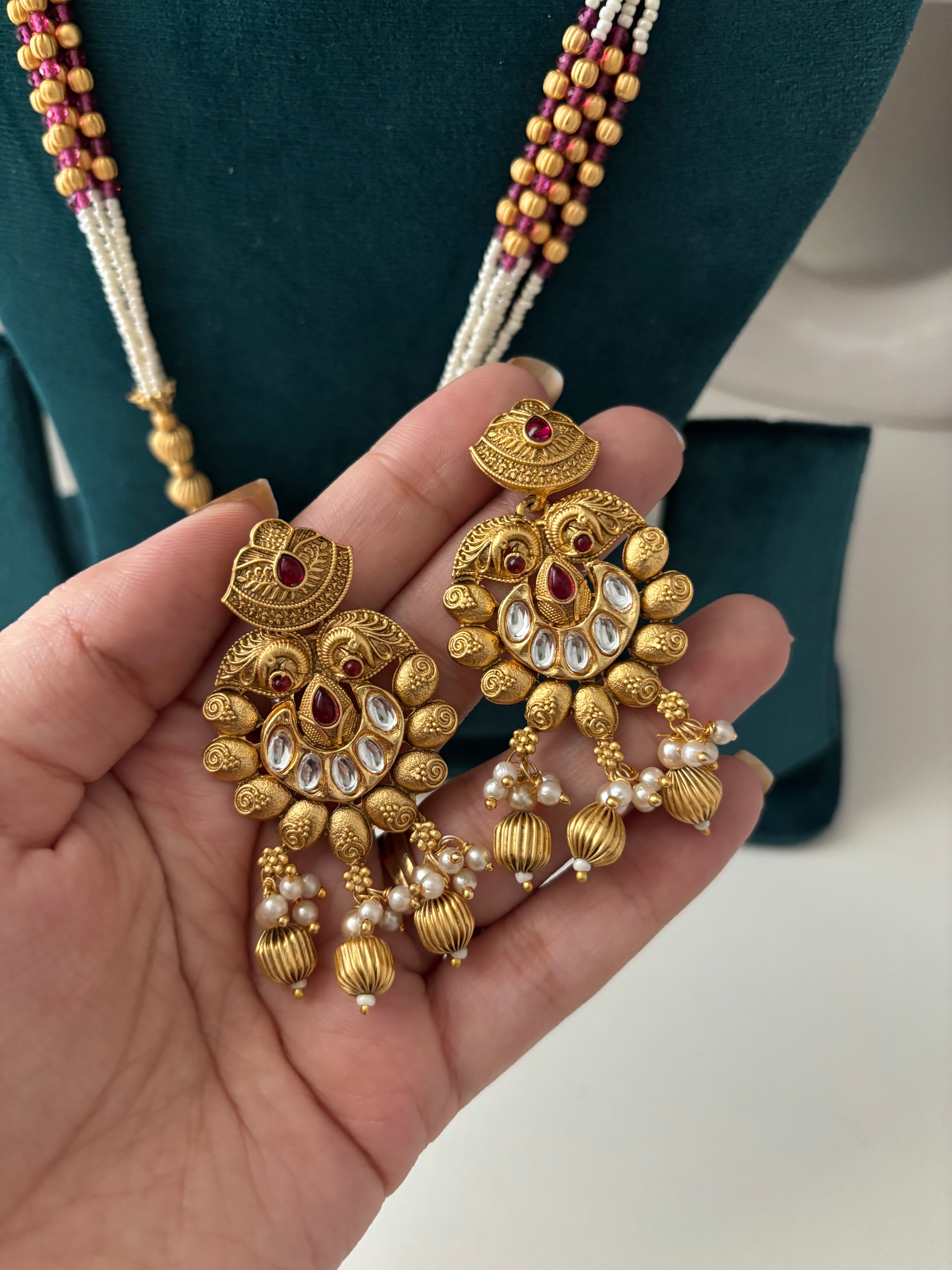 Heritage Long Ganesha Haar With Earrings (Ruby)
