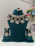 High Quality Designer Kundan Heavy Look Necklace With Mang Tikka & Earrings (Black)