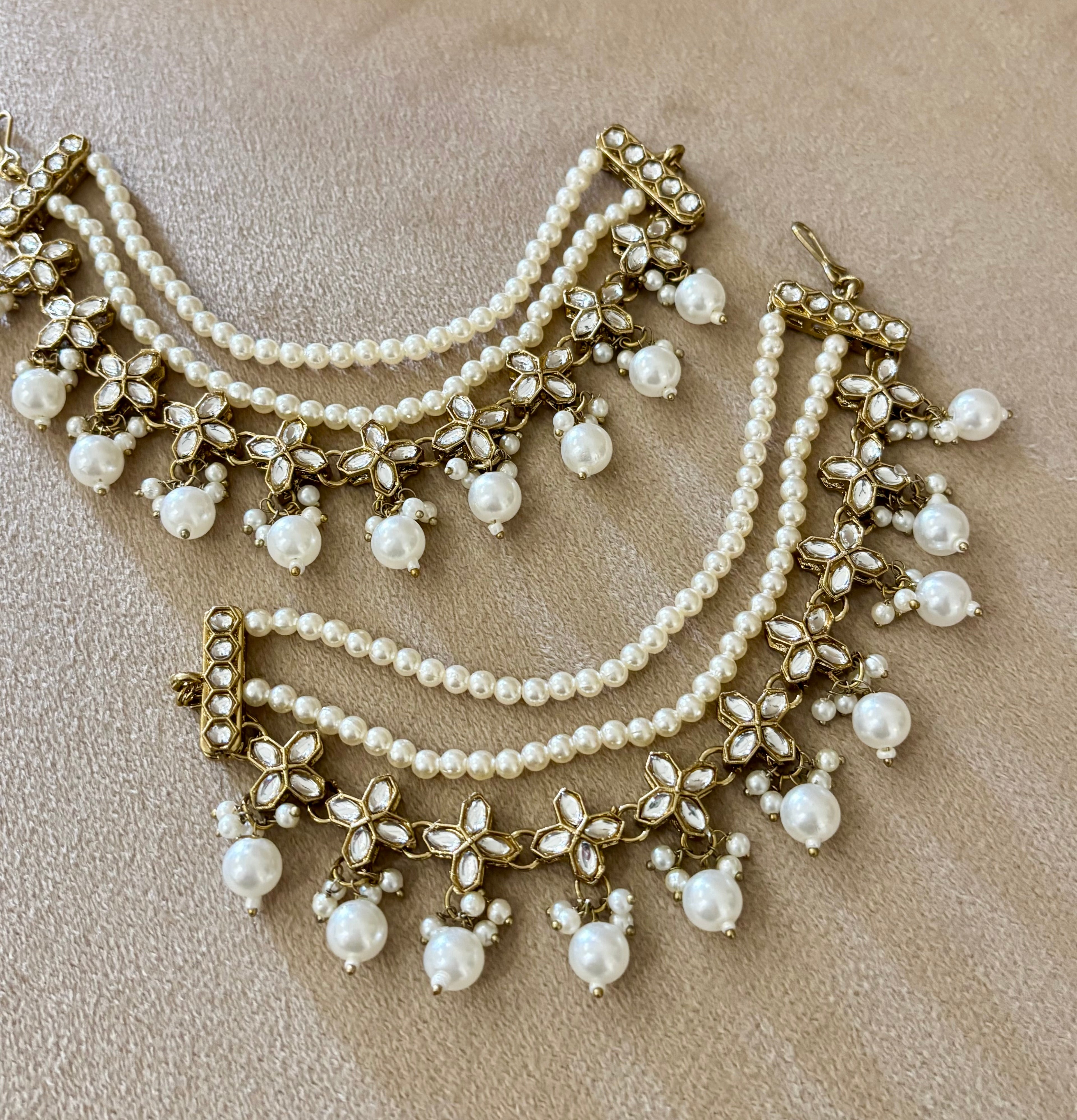 Pearl & Kundan Touch Side Layer Earchain