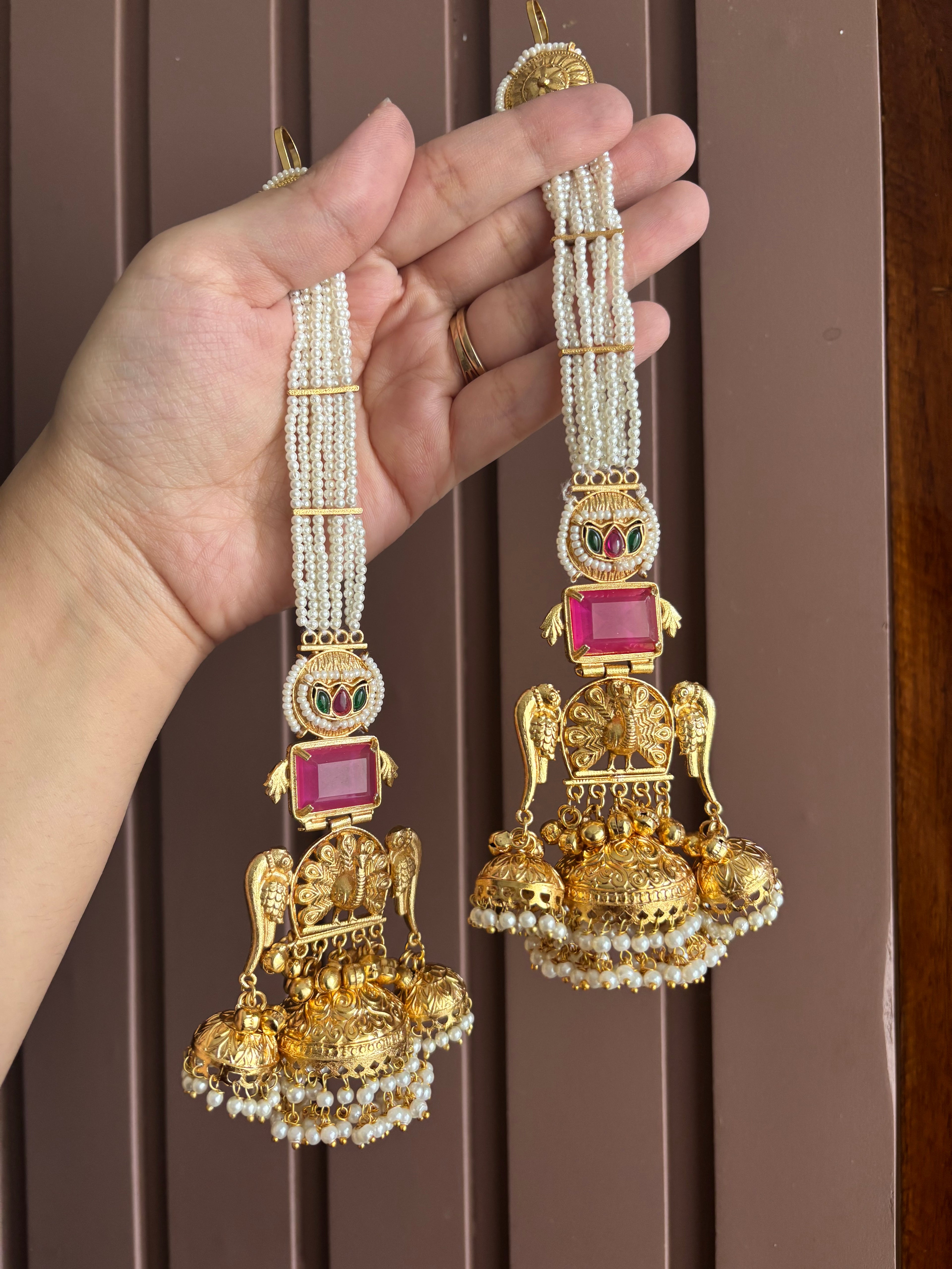 Shazia Premium Kashmiri Earrings With Pearls Touch Sahara (Dark Pink)