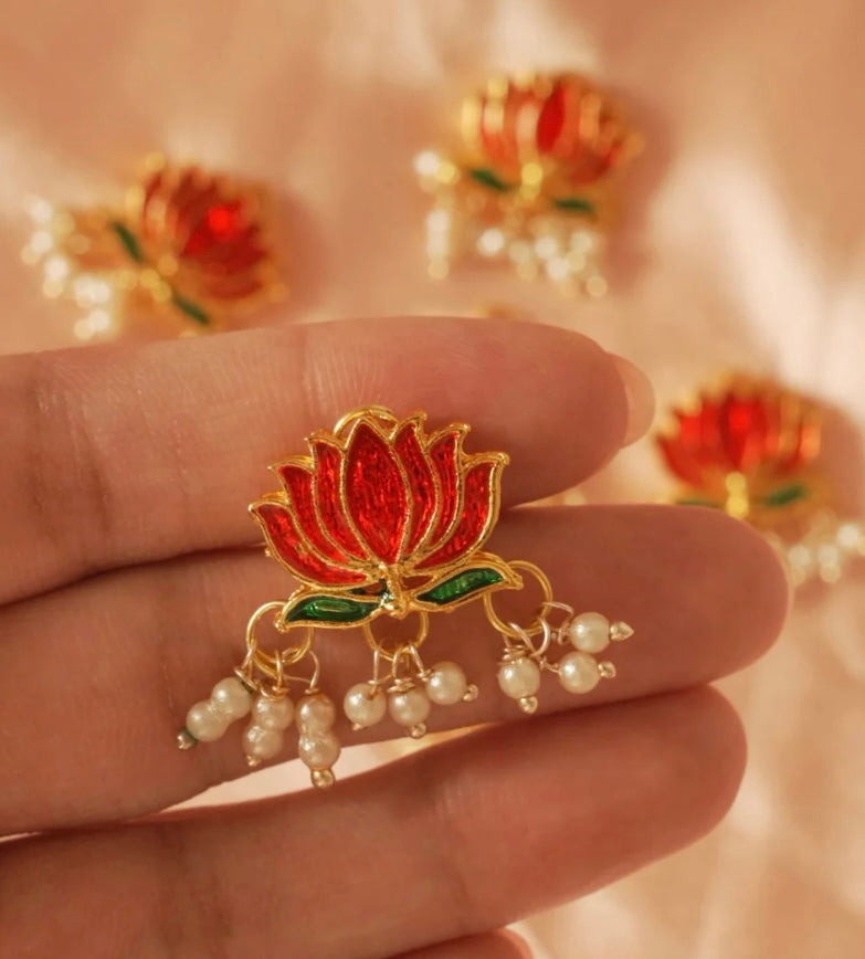 Maroon Lotus Hair Pins ( Set Of 6 ) 🪷
