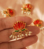 Maroon Lotus Hair Pins ( Set Of 6 ) 🪷