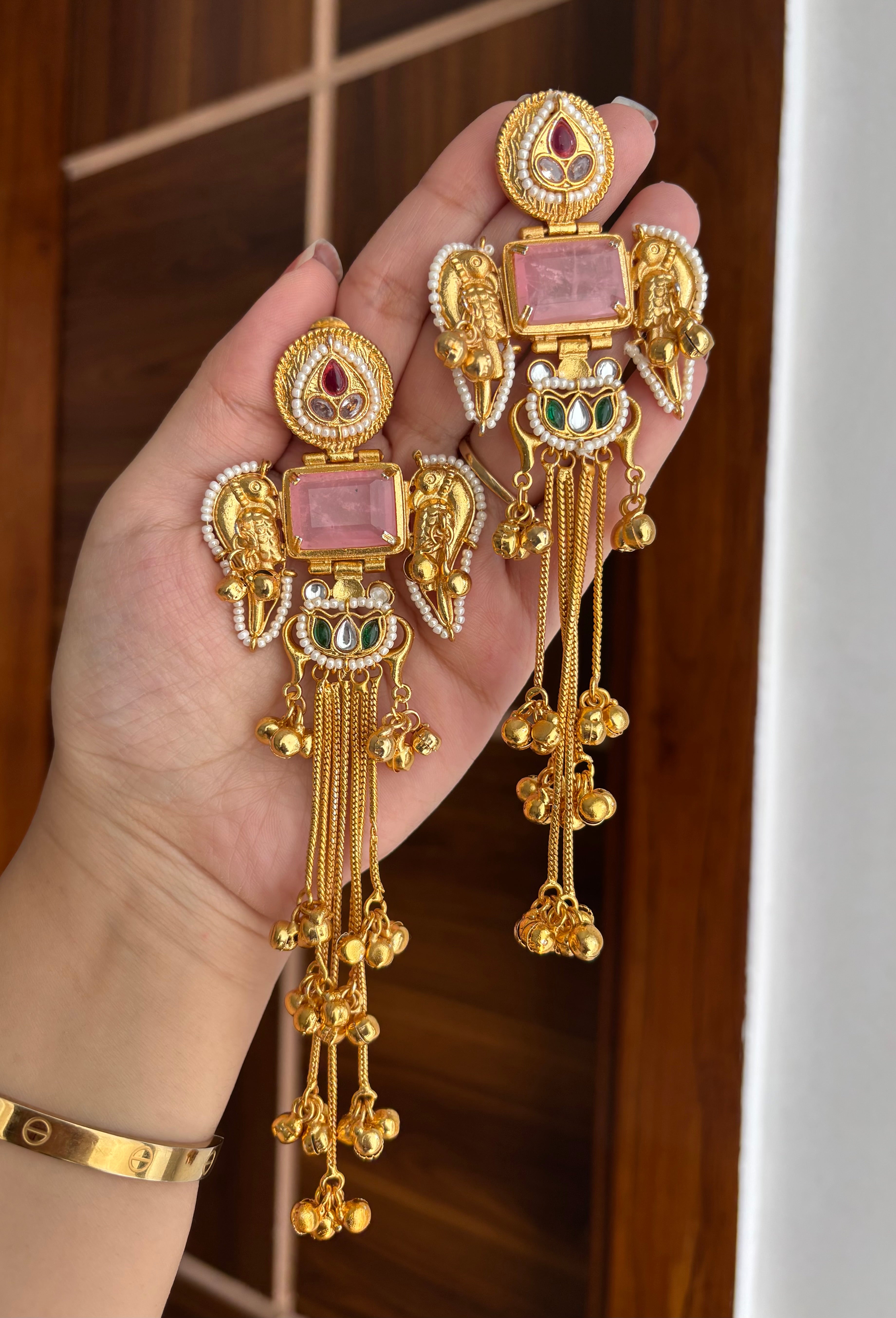Sanchi Kashmiri Earrings ( Pink )