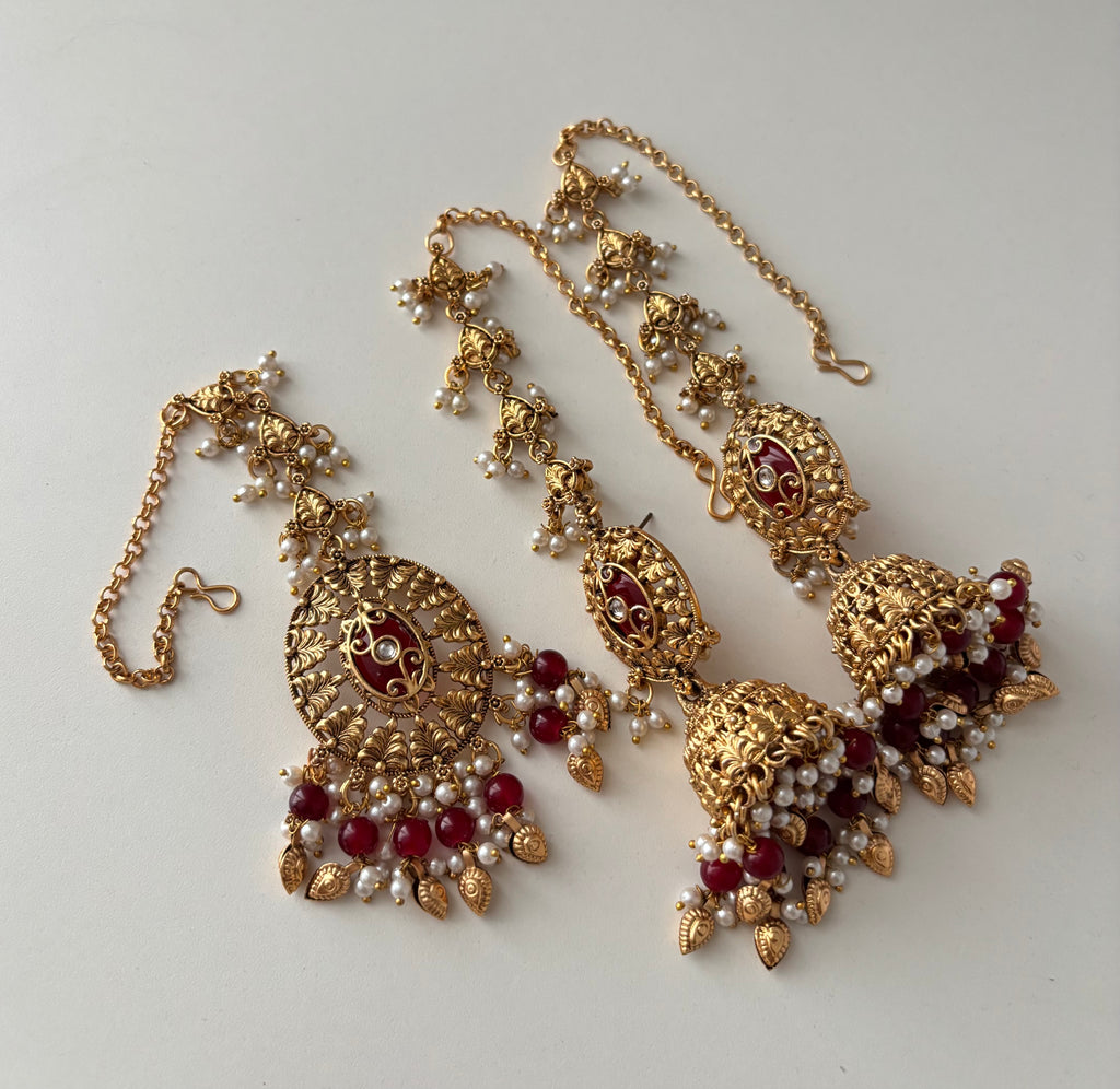 Sonal Punjabi Style Mang Tikka & Jhumkas With Sahara (Maroon)