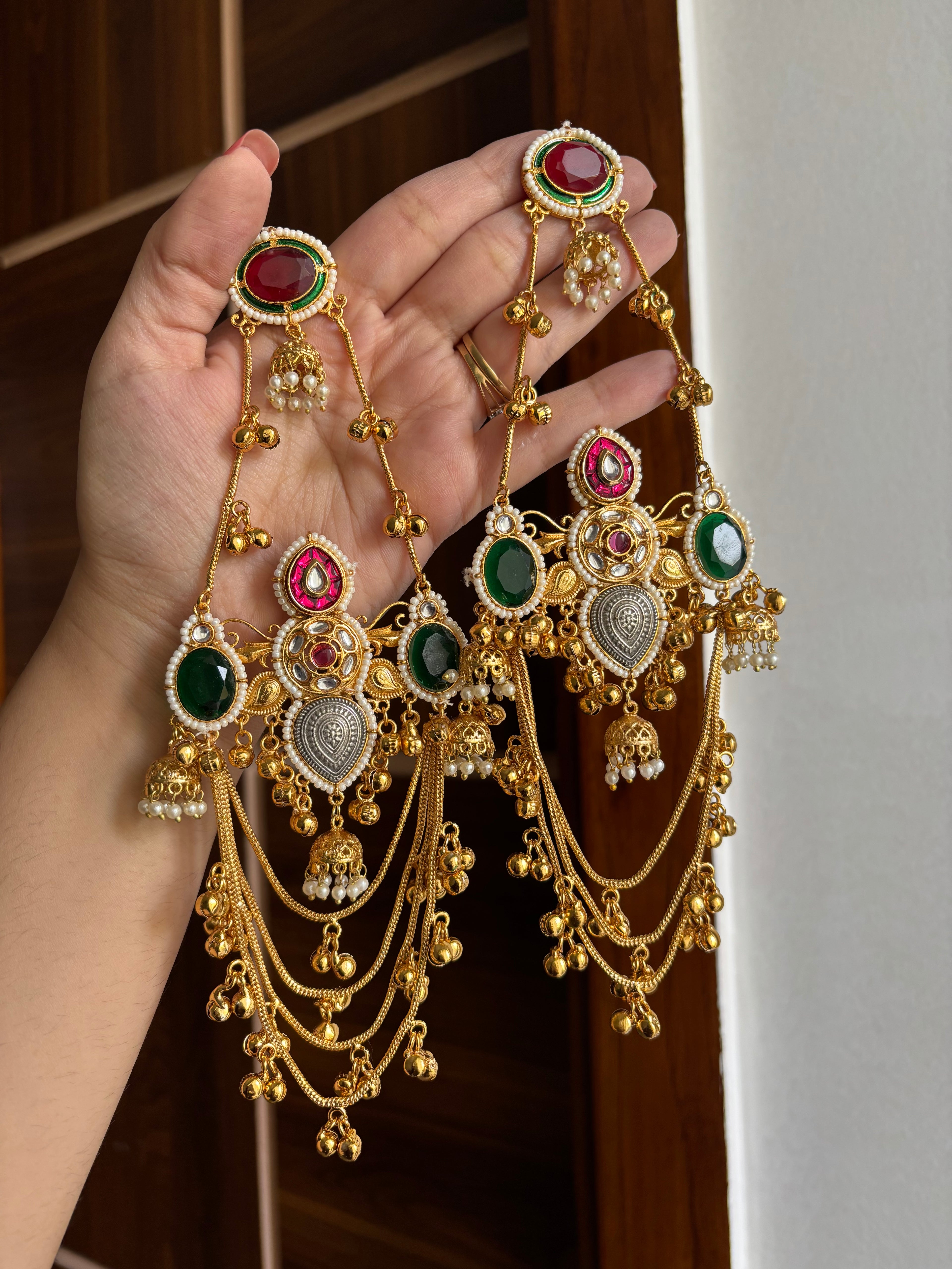 Saloni Barkha Heavy Look Long Kashmiri Earrings (Maroon & Green)