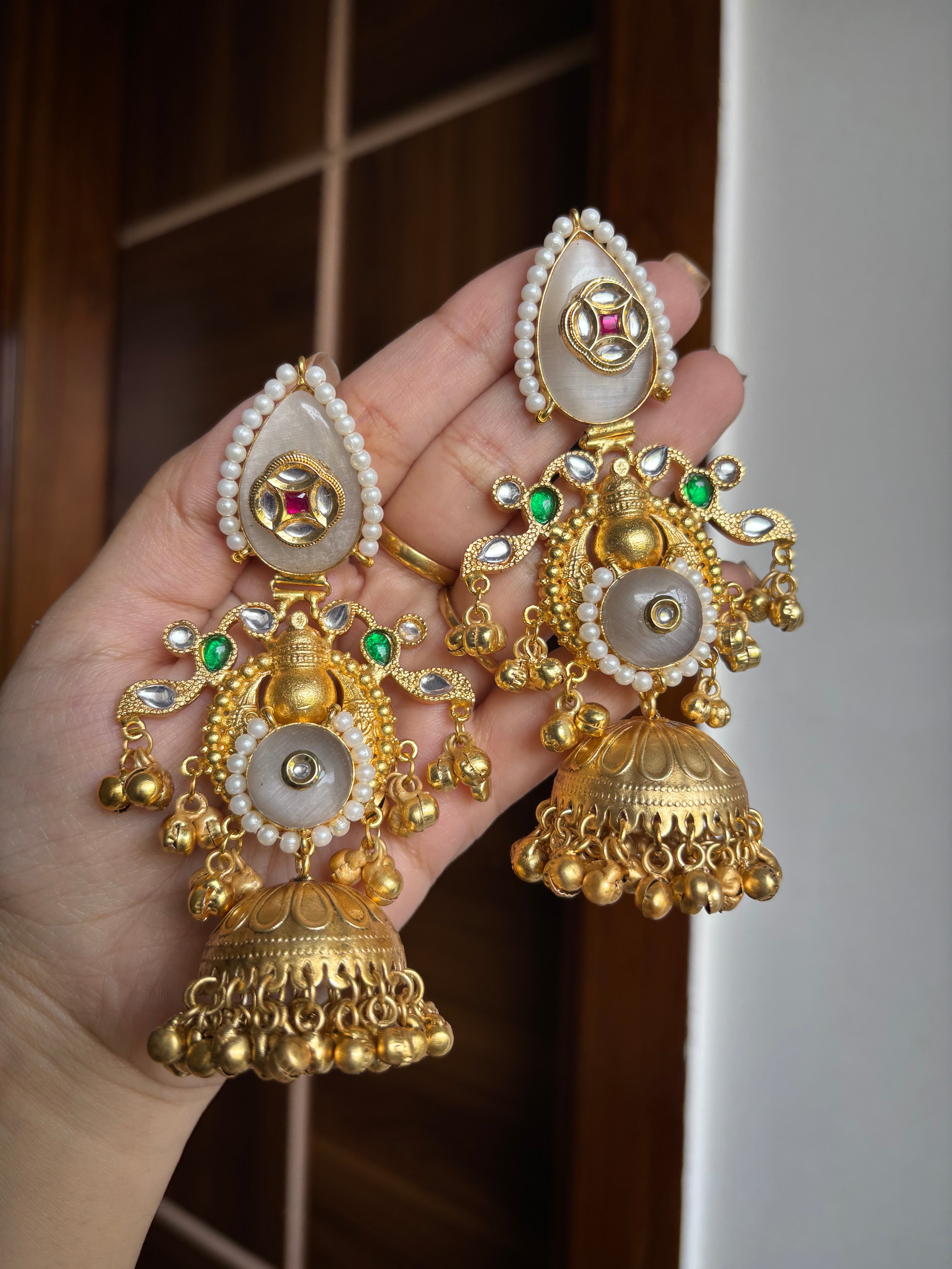 Sargun Premium Quality Kashmiri Jhumkas ( Grey Touch )
