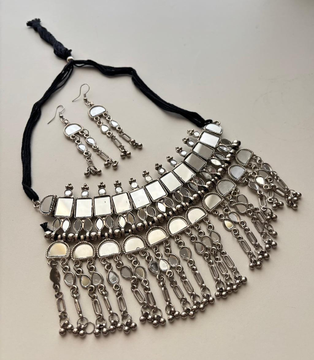 High Quality Full Mirror Work Choker With Layers Touch & Earrings