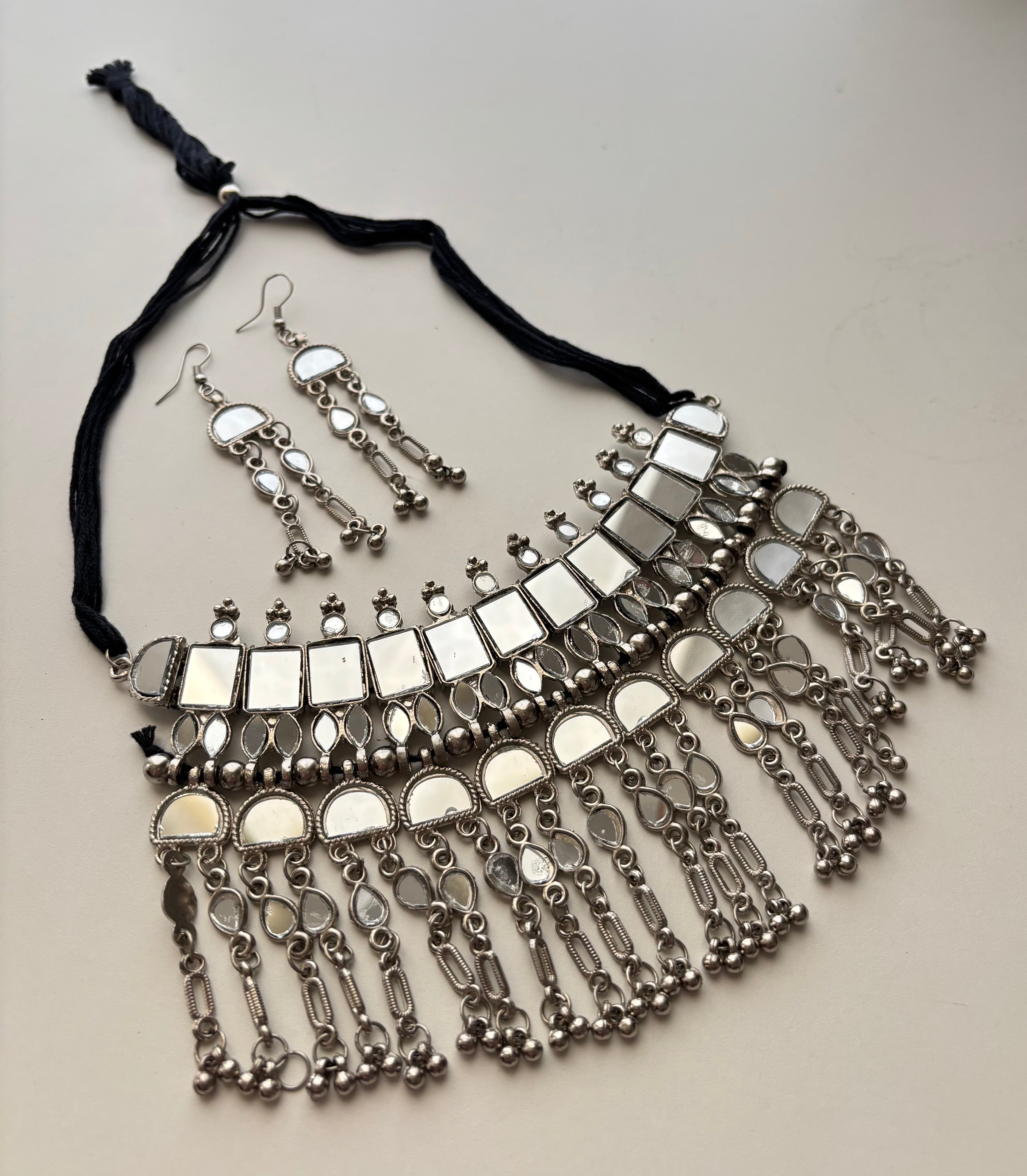 High Quality Full Mirror Work Choker With Layers Touch & Earrings