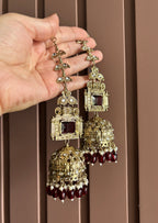 Champa Heavy Look Jhumkas With Sahara (Maroon)