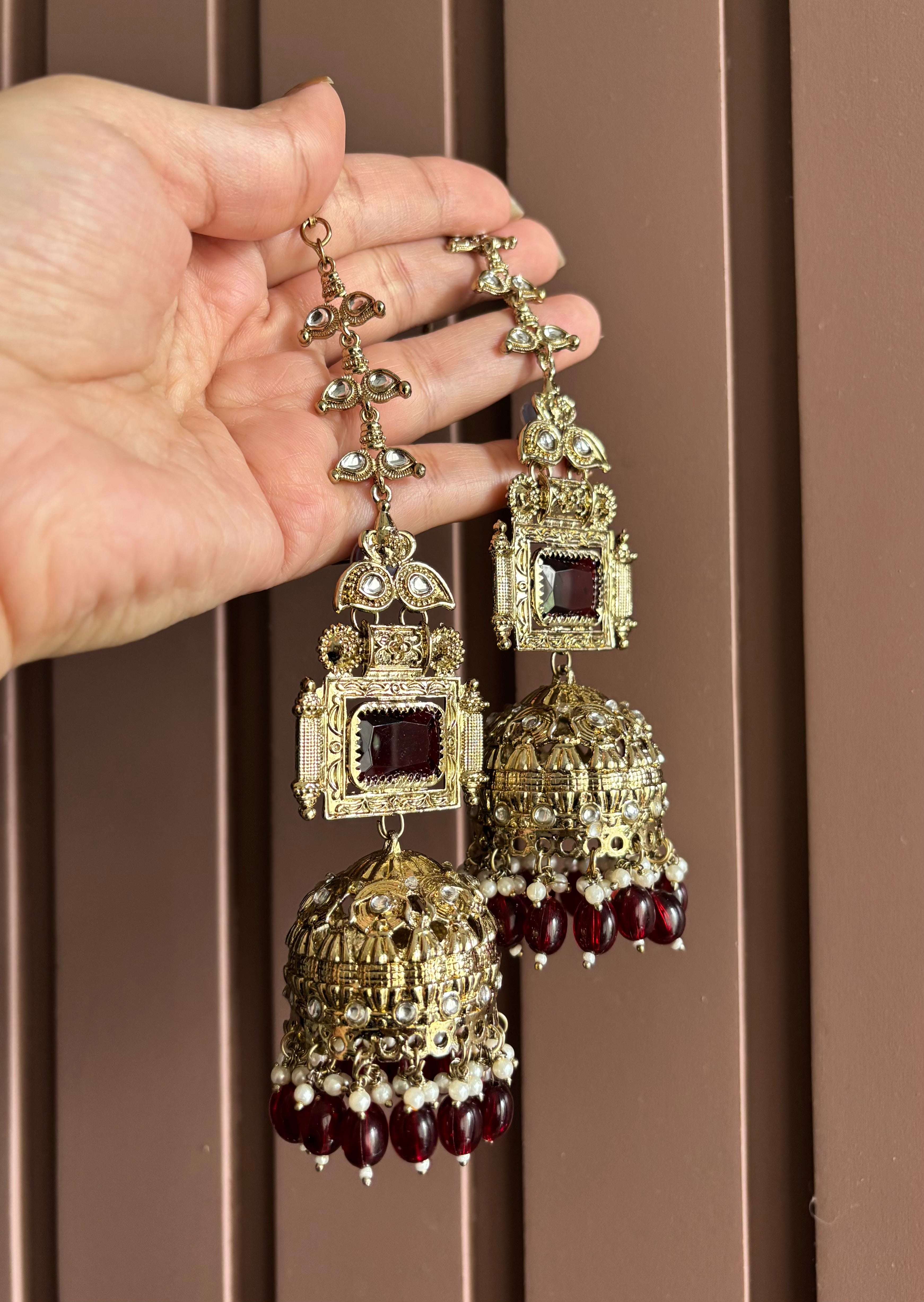Champa Heavy Look Jhumkas With Sahara (Maroon)