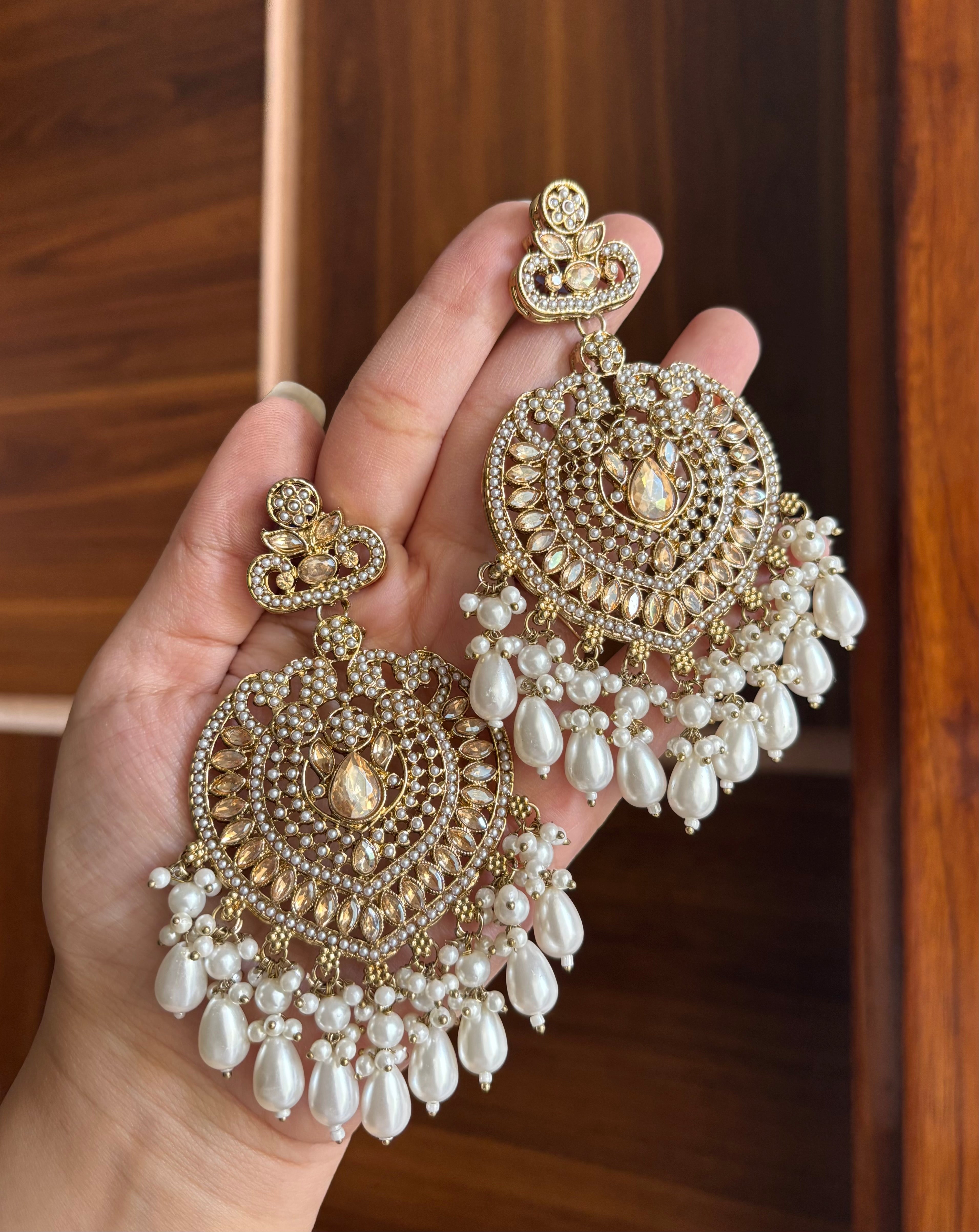 Premium Designer Long Earrings (Ivory)