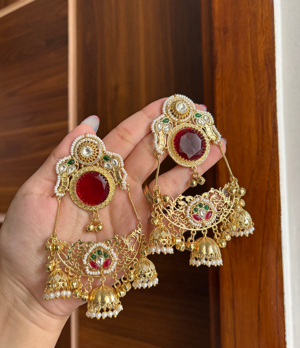 Laila Kashmiri Chandbali Earrings (Maroon)