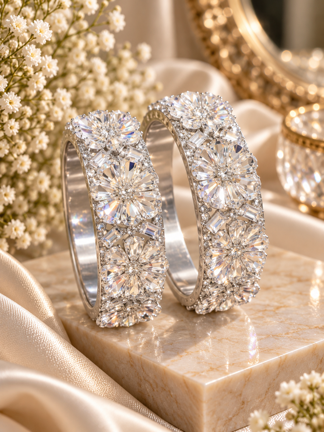 Silver Flower Kade Pair