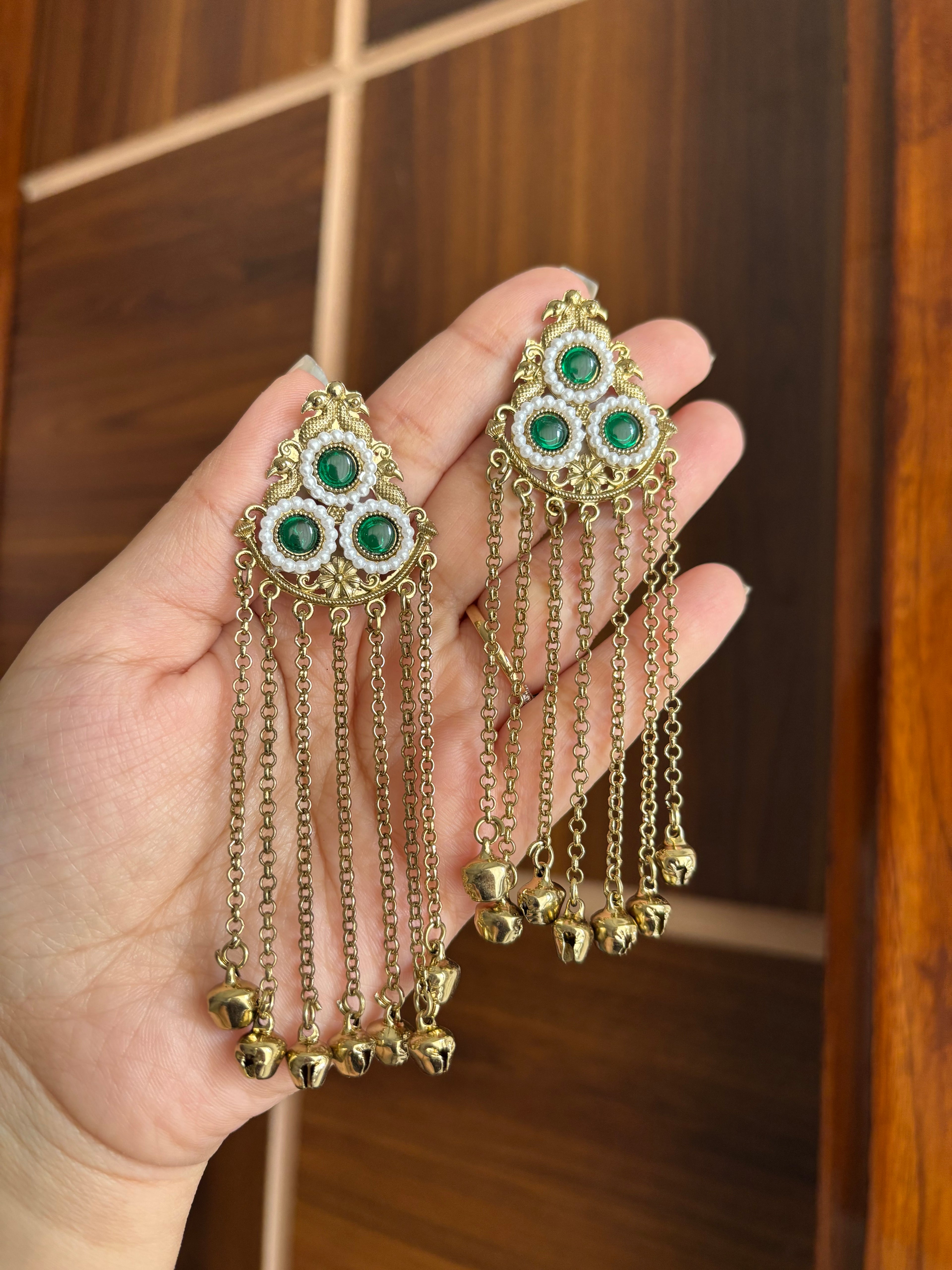 Sheena Kashmiri Layer Earrings (Green)