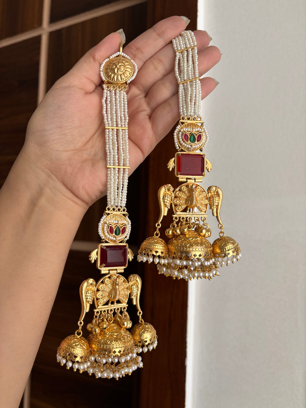 Shazia Premium Kashmiri Earrings With Pearls Touch Sahara (Maroon)