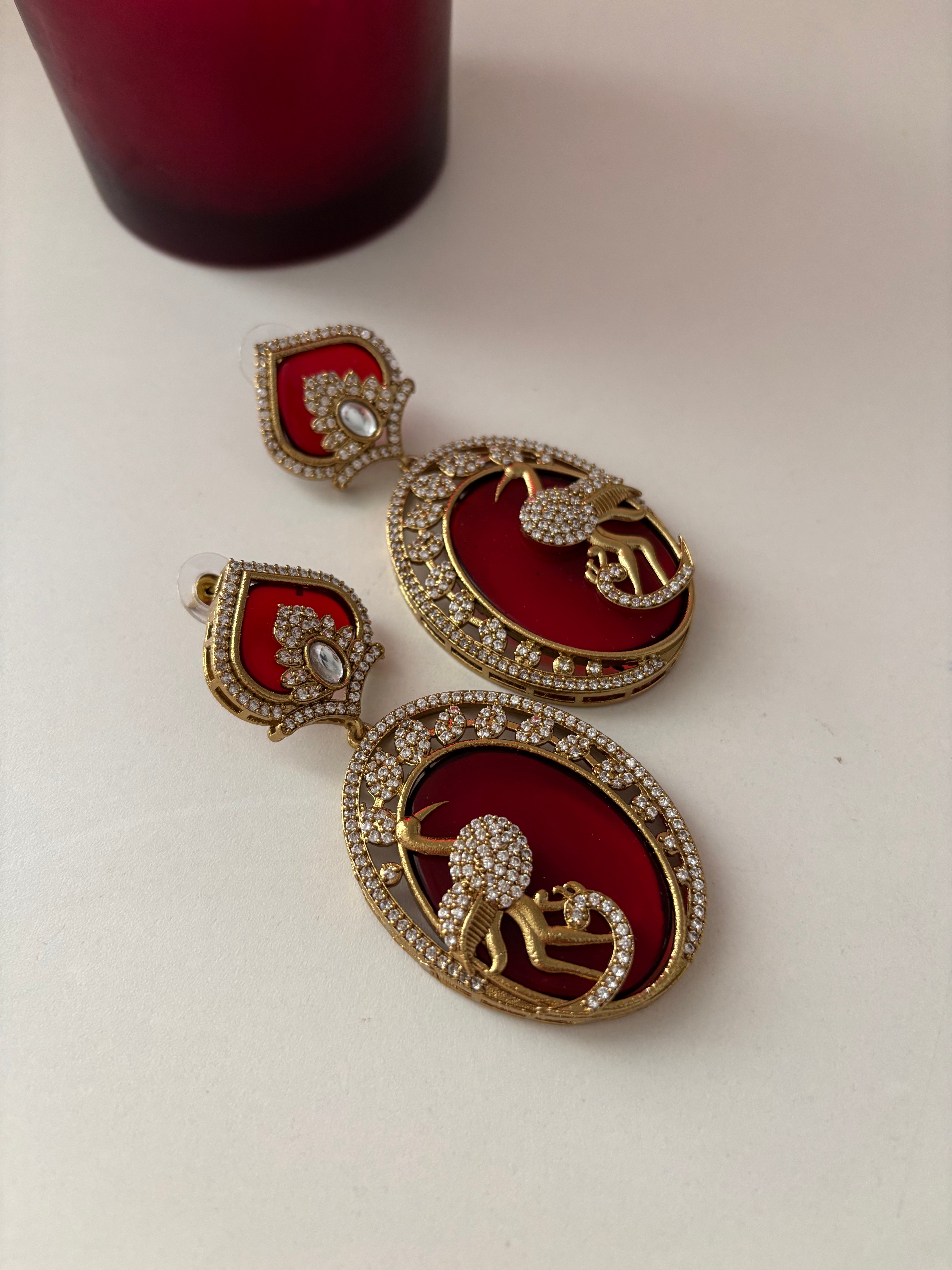Premium Moissanite & Doublet Stones Work Ruby Earrings