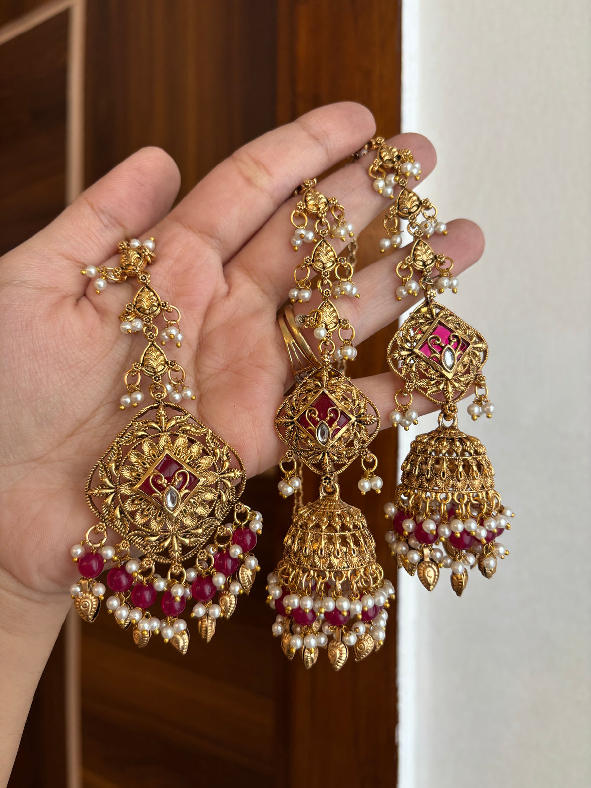 Mankirt Punjabi Style Mang Tikka & Jhumkas With Sahara (Maroon)