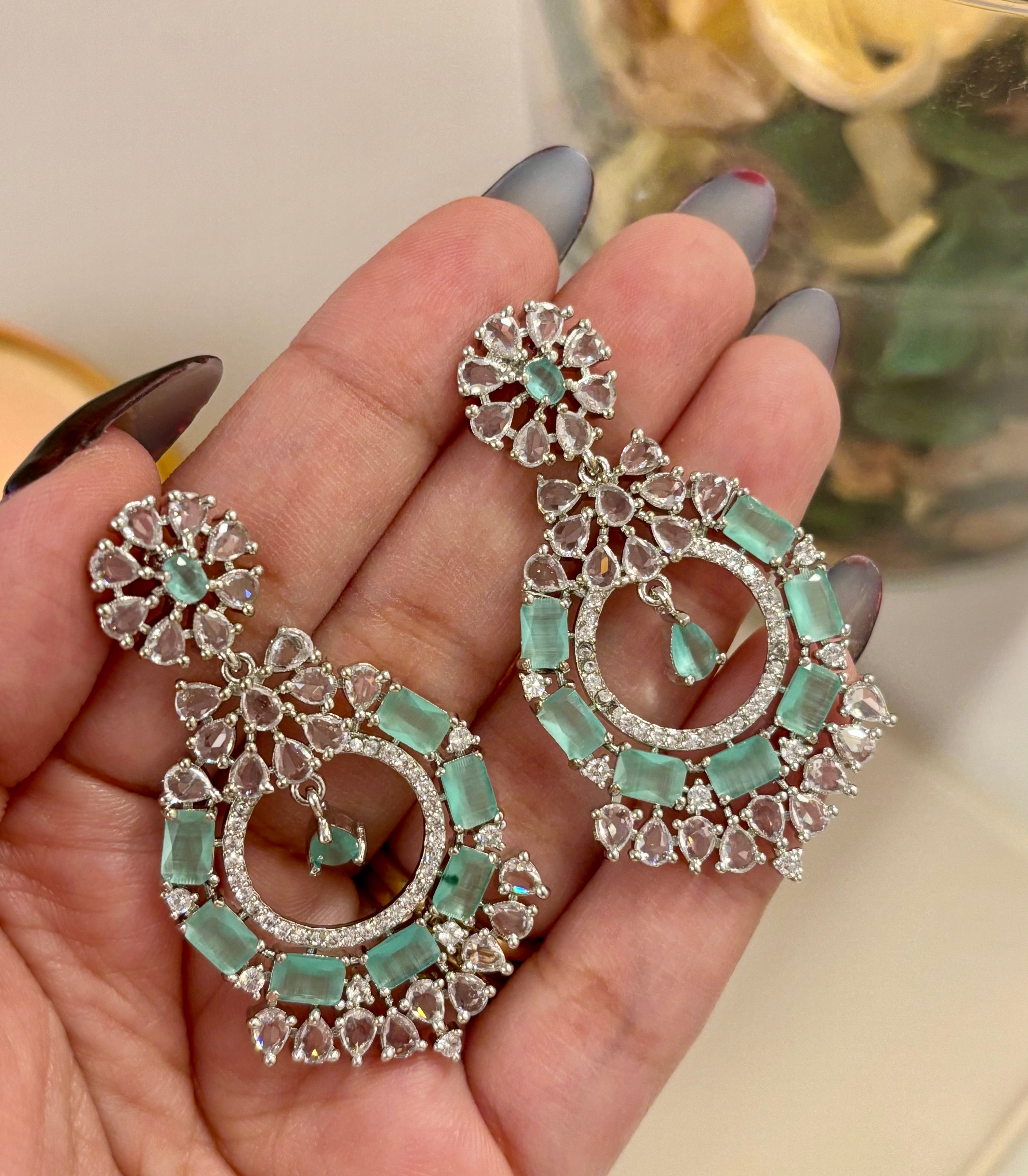 American Diamond Dazzling Earrings (Turquoise)