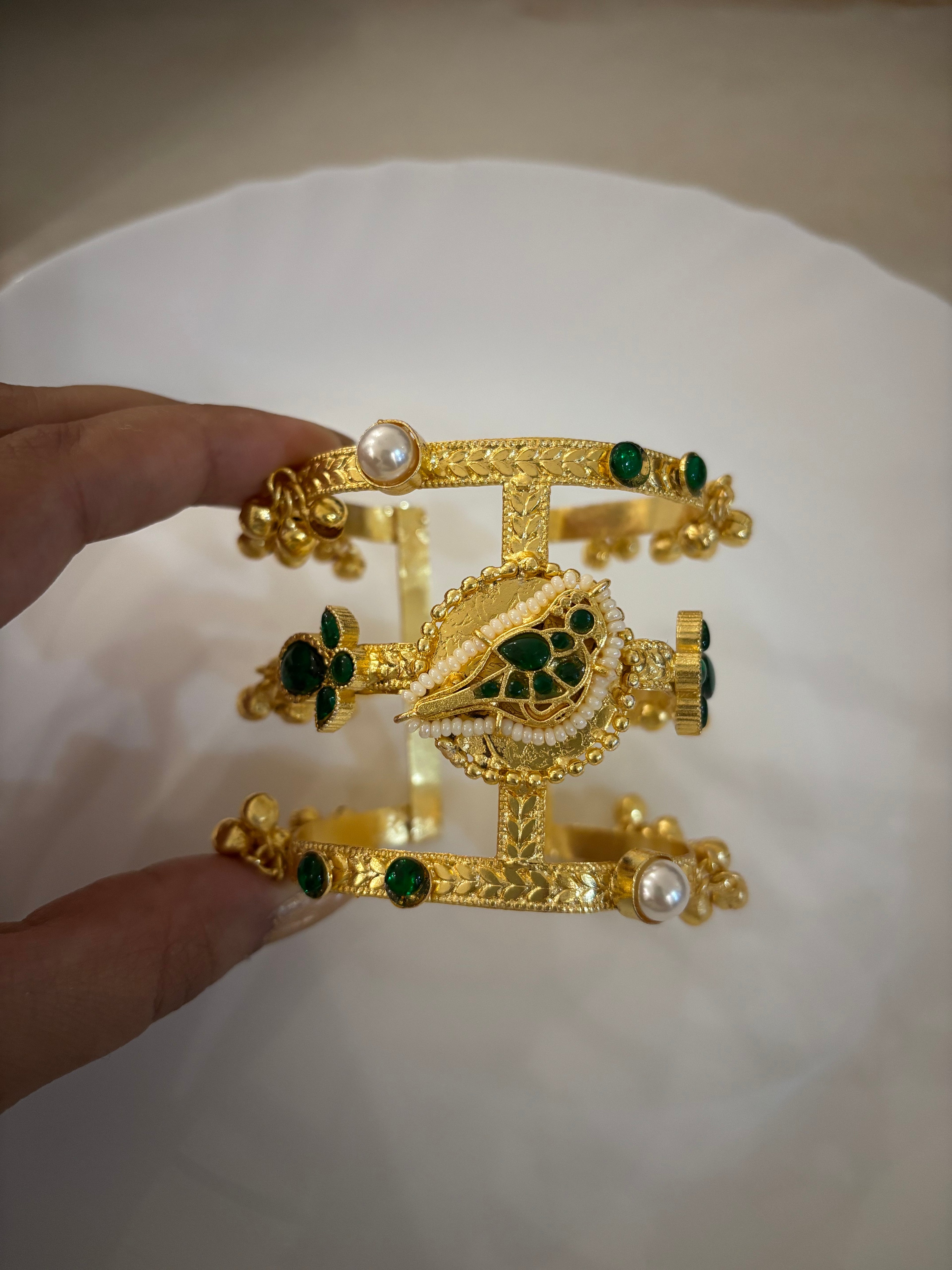 Emerald Brass Ghungroo Adjustable Bracelet
