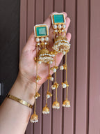 High Quality Designer Tanisha Jhumkas With Long Layers (Turquoise)