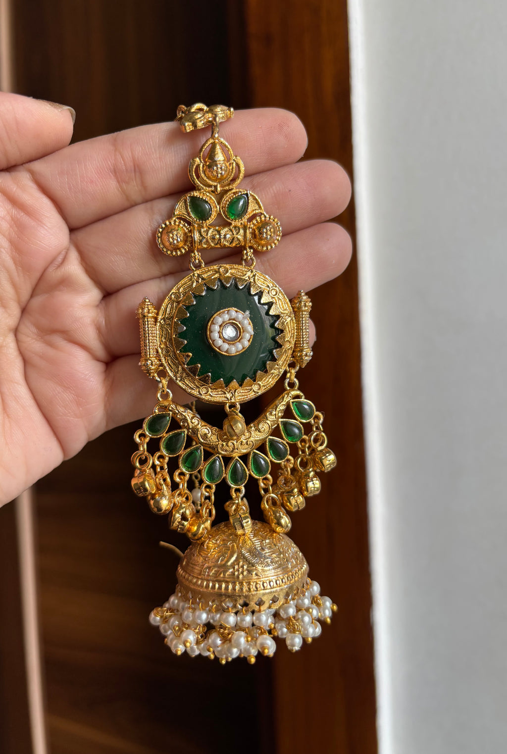Tara Brass Heavy Look Jhumkas With Sahara (Green)